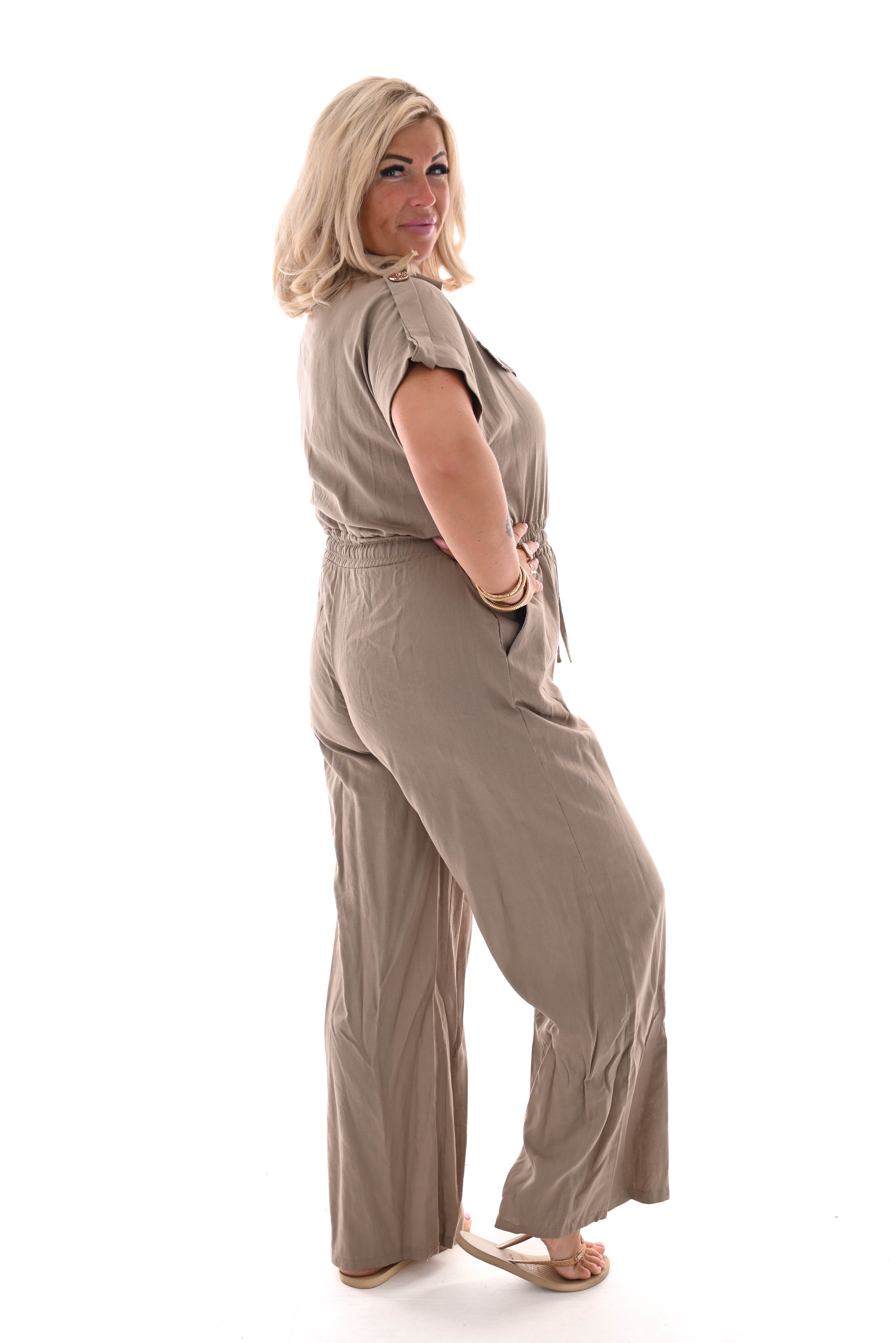 Jumpsuit uni kraag bruin