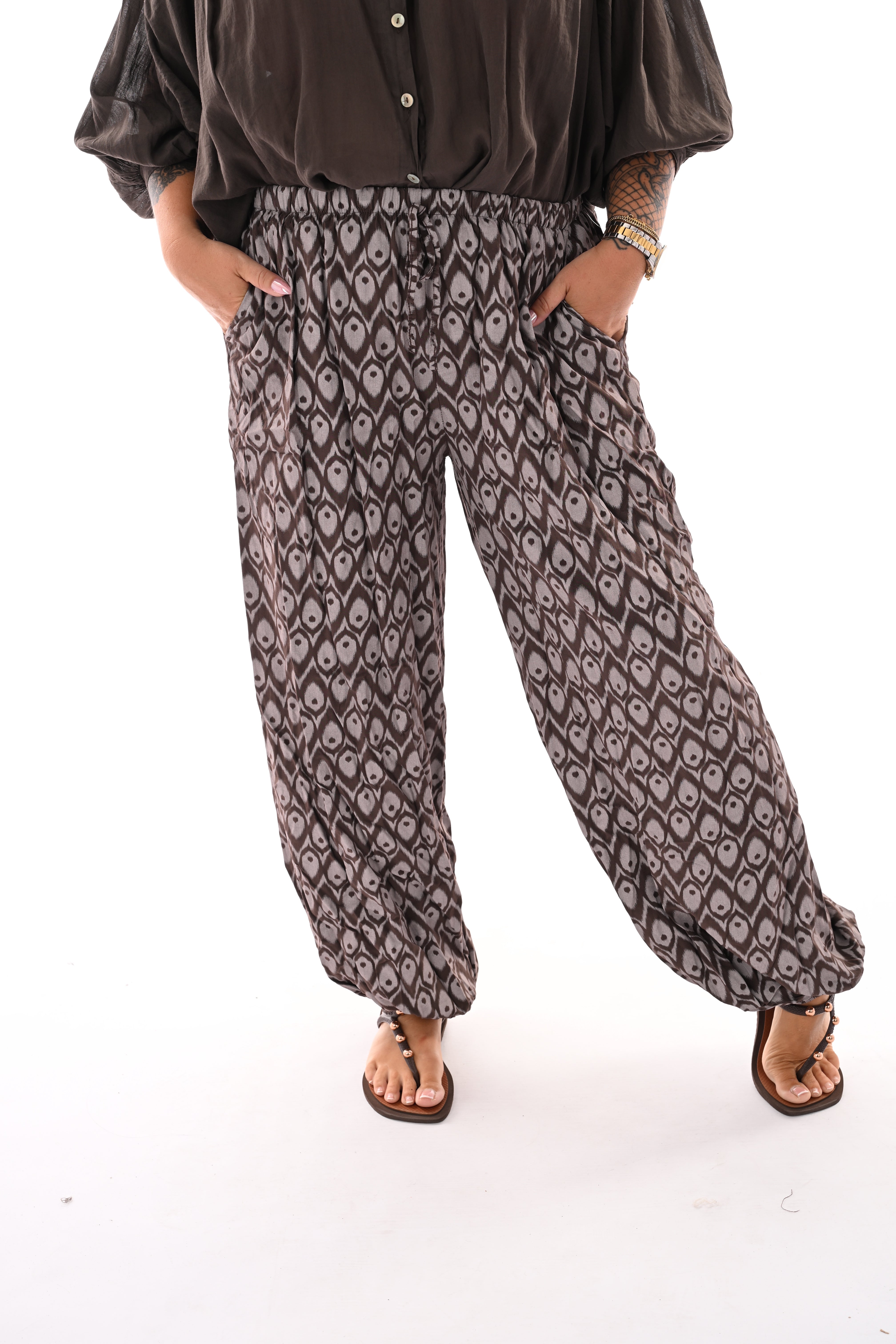 Ballon broek print abstract bruin