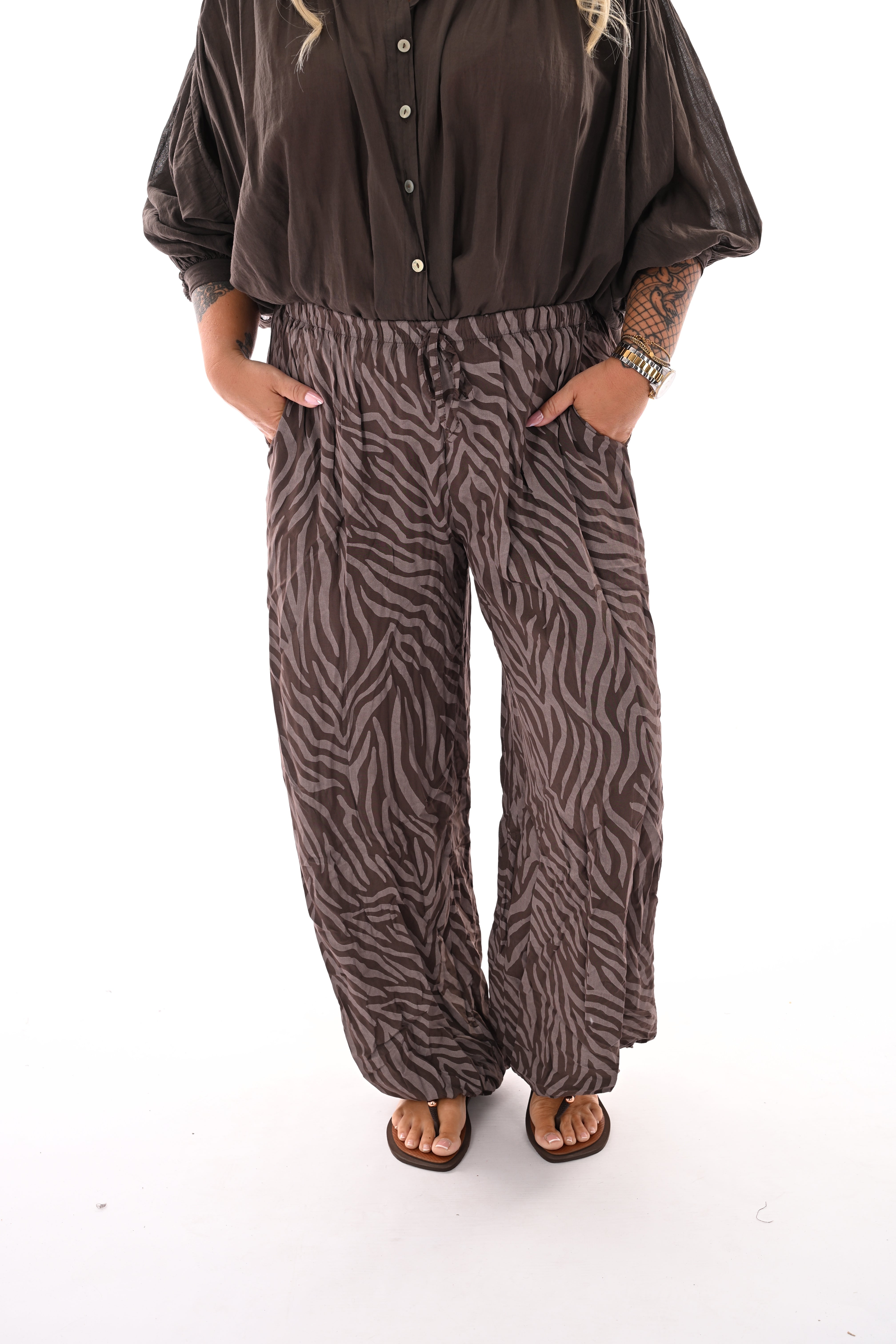 Ballon broek print zebra bruin
