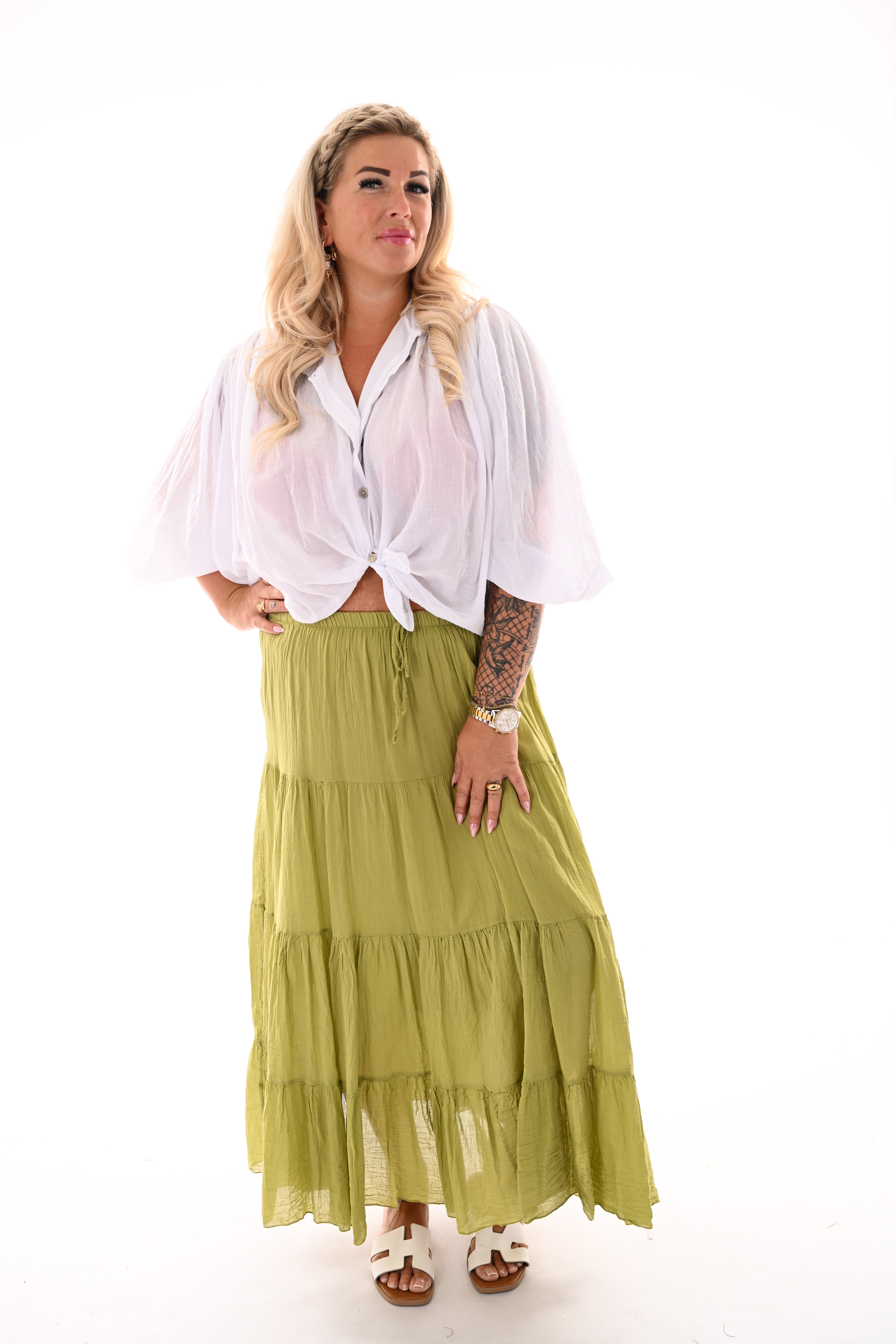 Lange rok stroken lime
