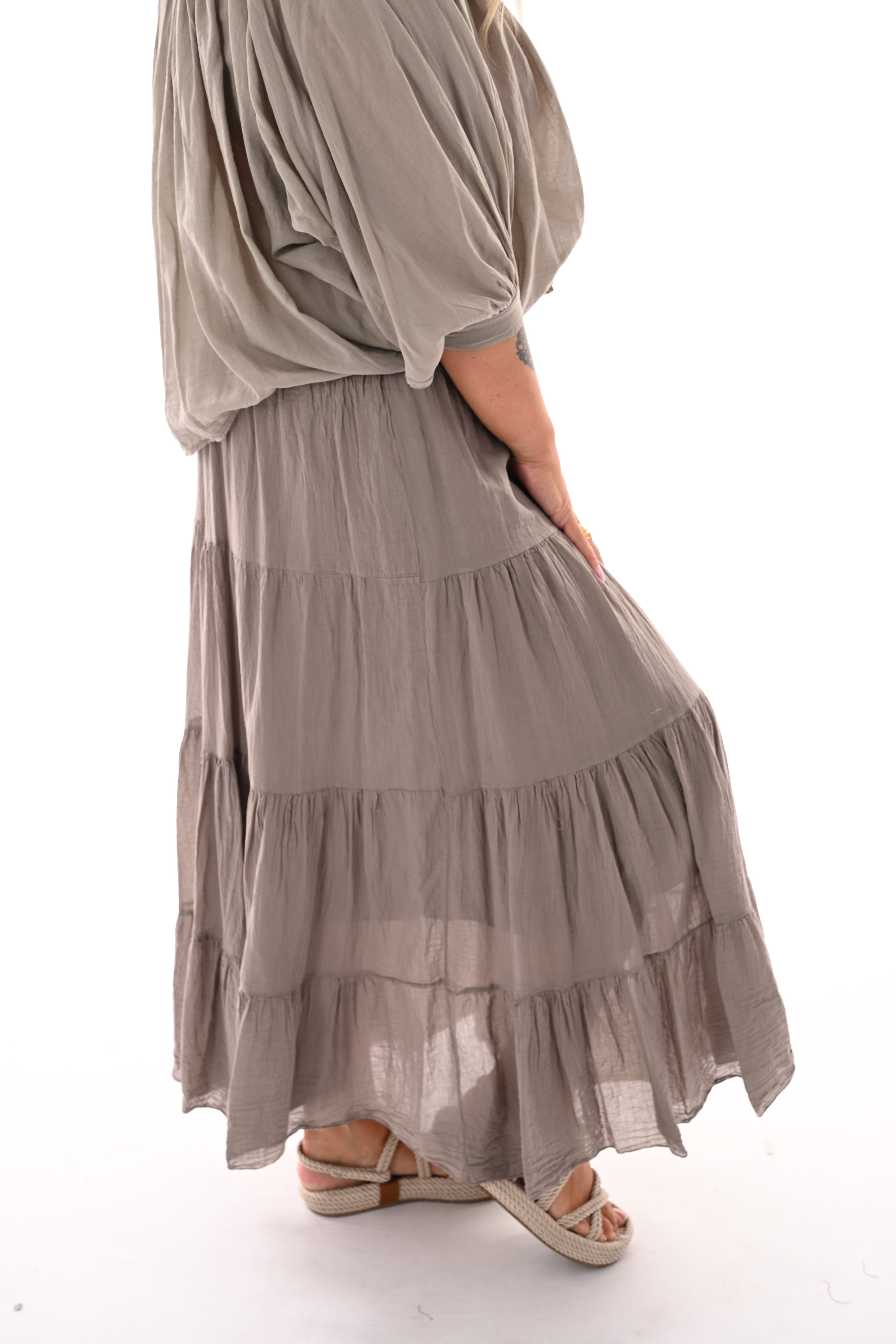Lange rok stroken taupe