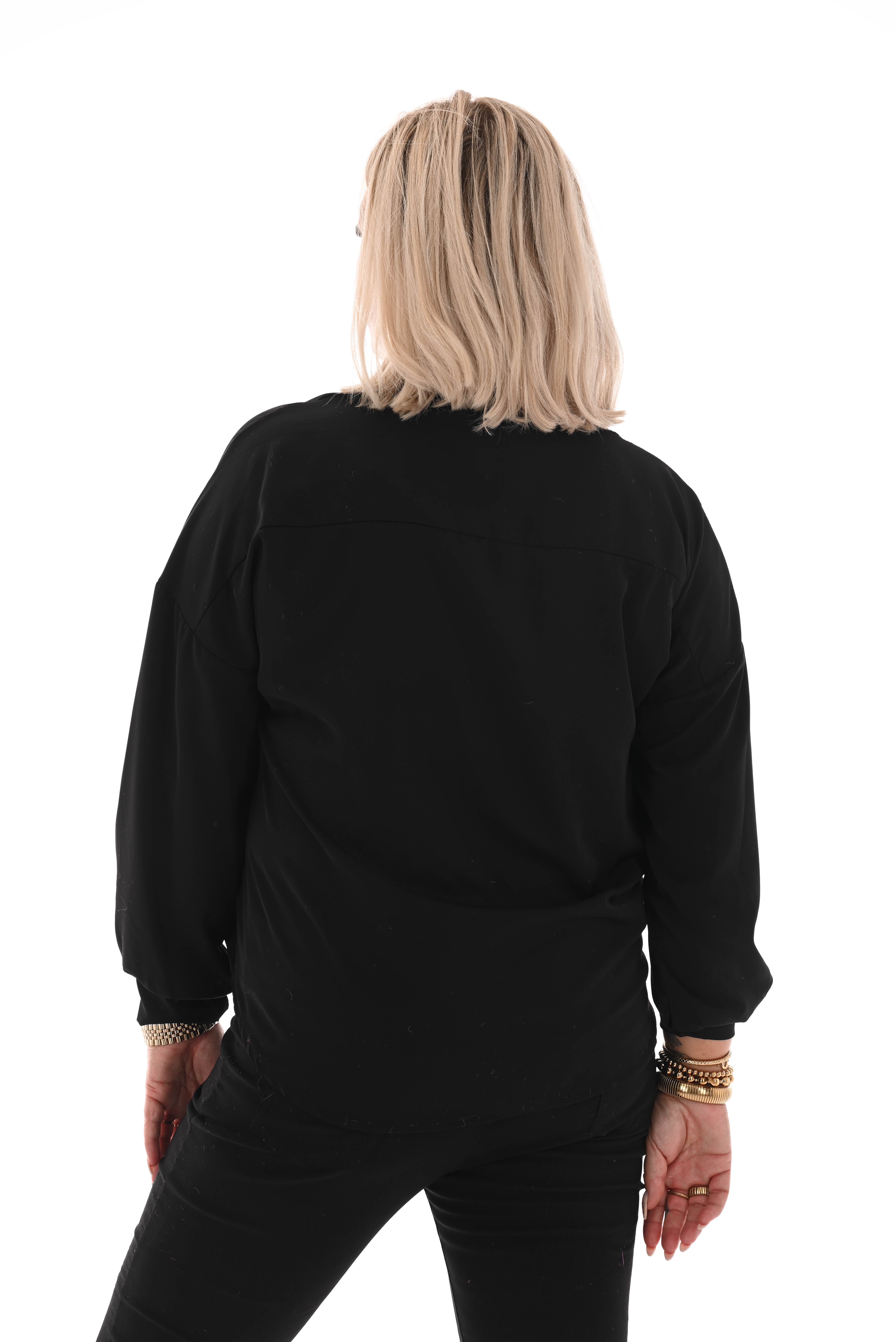 Blouse doorknoop v-hals uni zwart