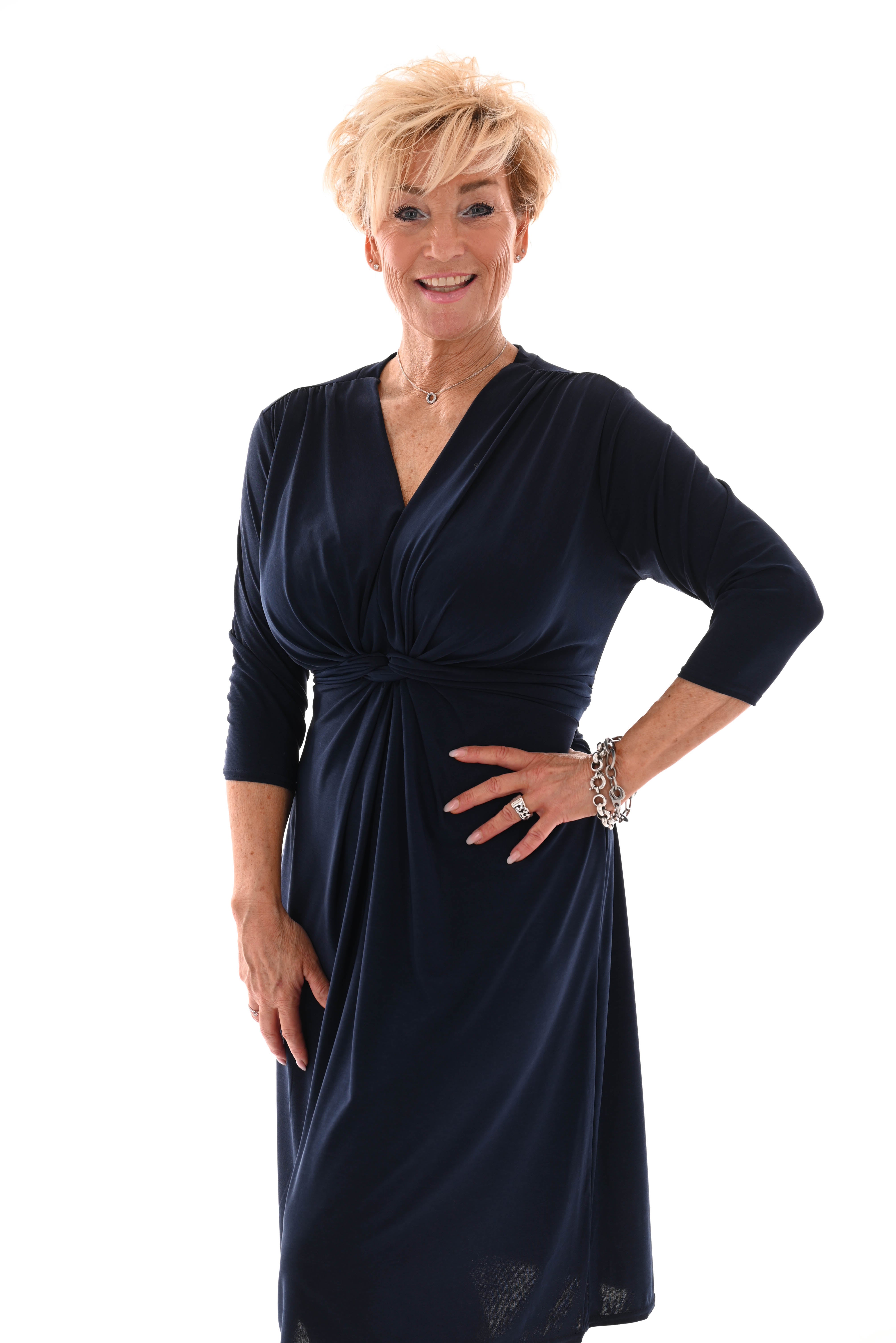 Half lange jurk knoop detail uni marineblauw