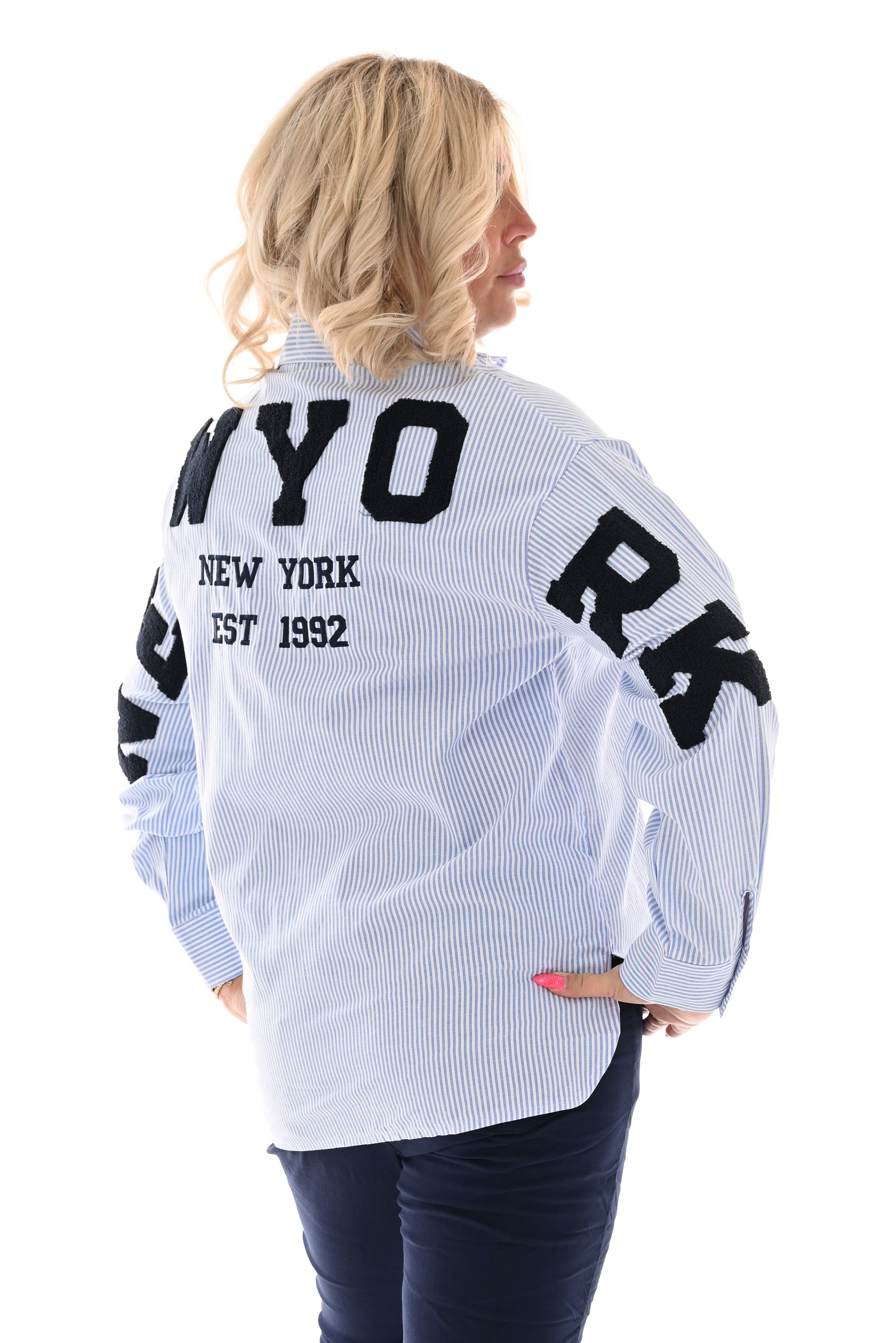Gestreepte blouse New York lichtblauw