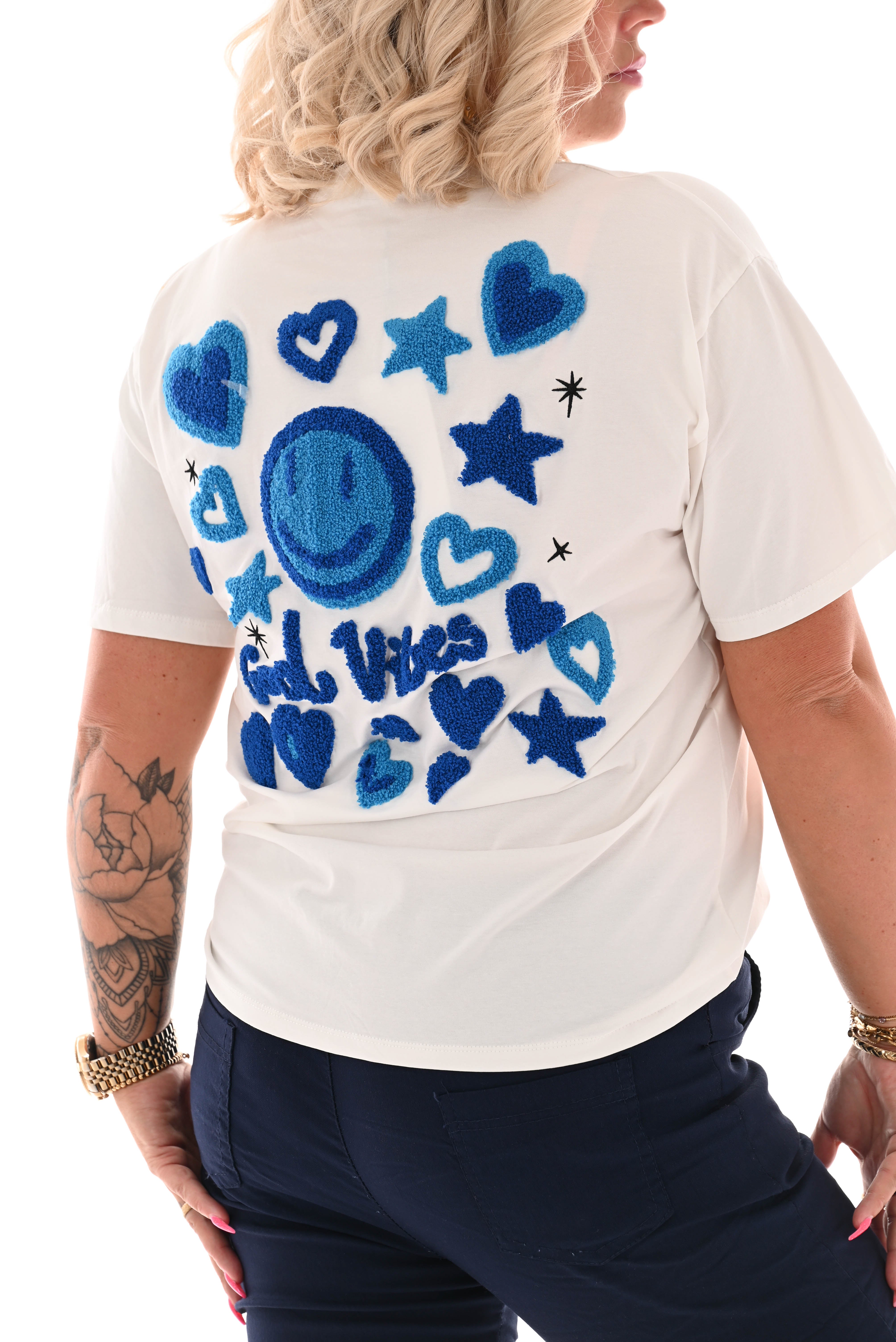 T-shirt Good Vibes Smiley teddy blauw