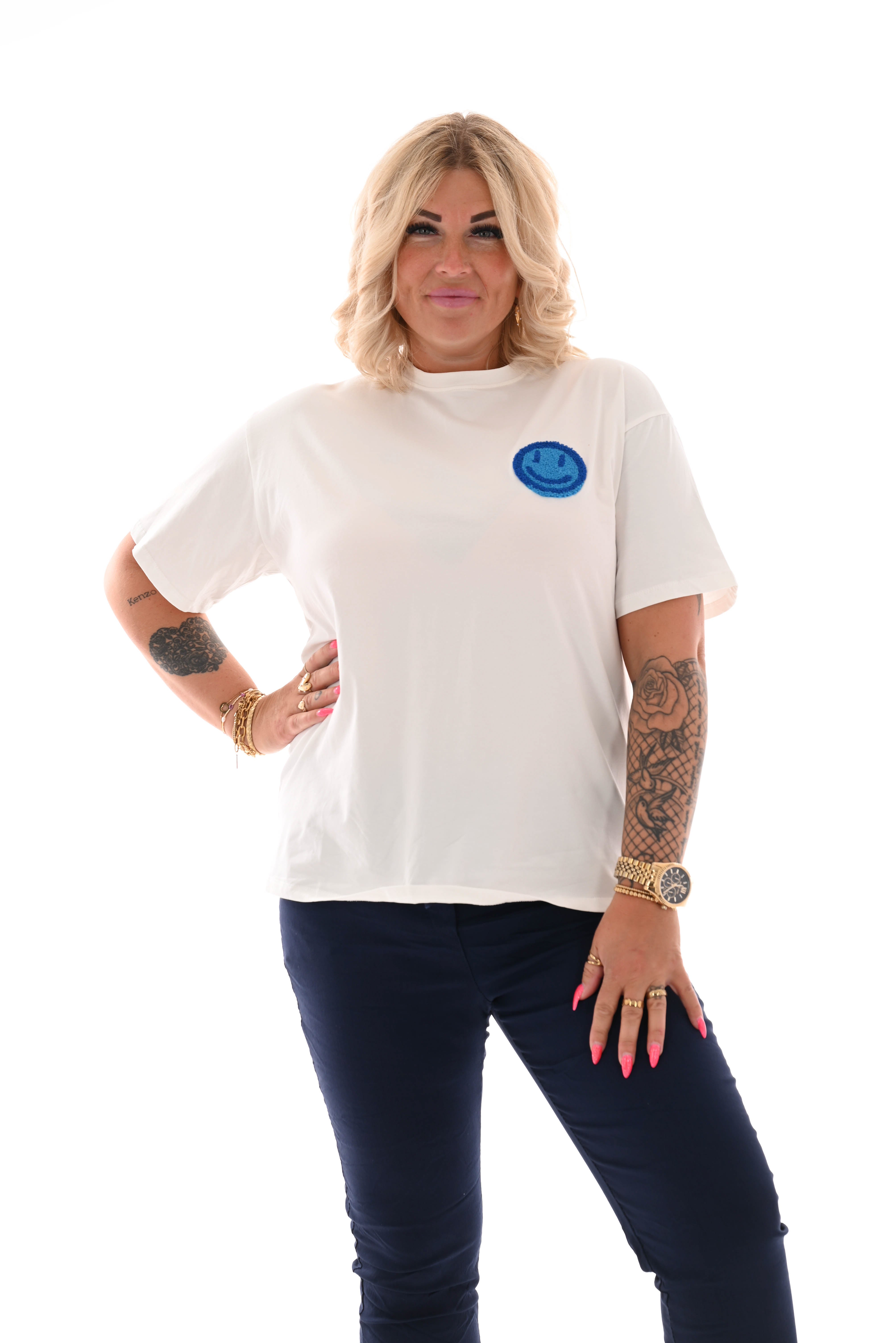 T-shirt Good Vibes Smiley teddy blauw