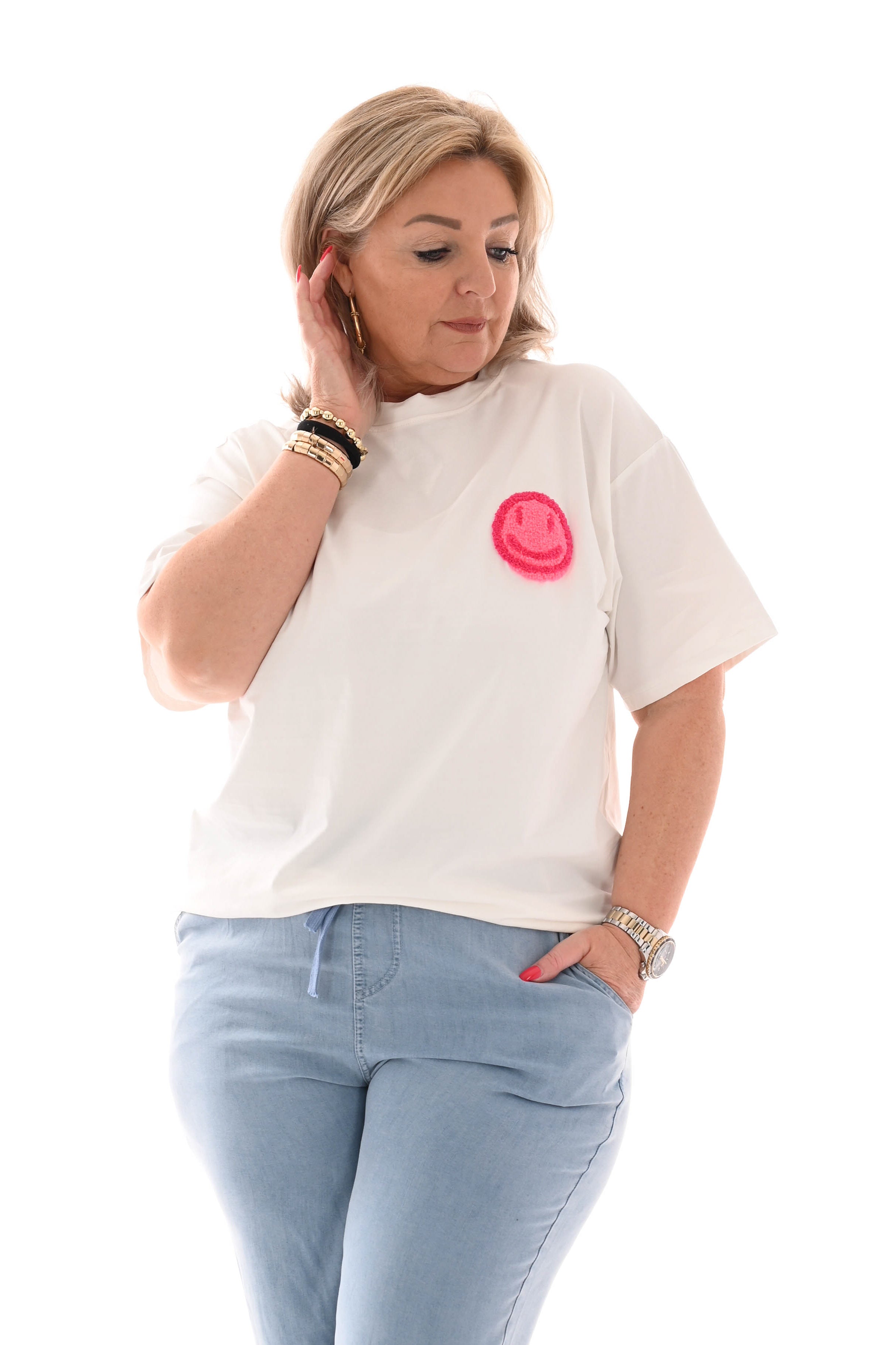 T-shirt Good Vibes Smiley teddy fuchsia