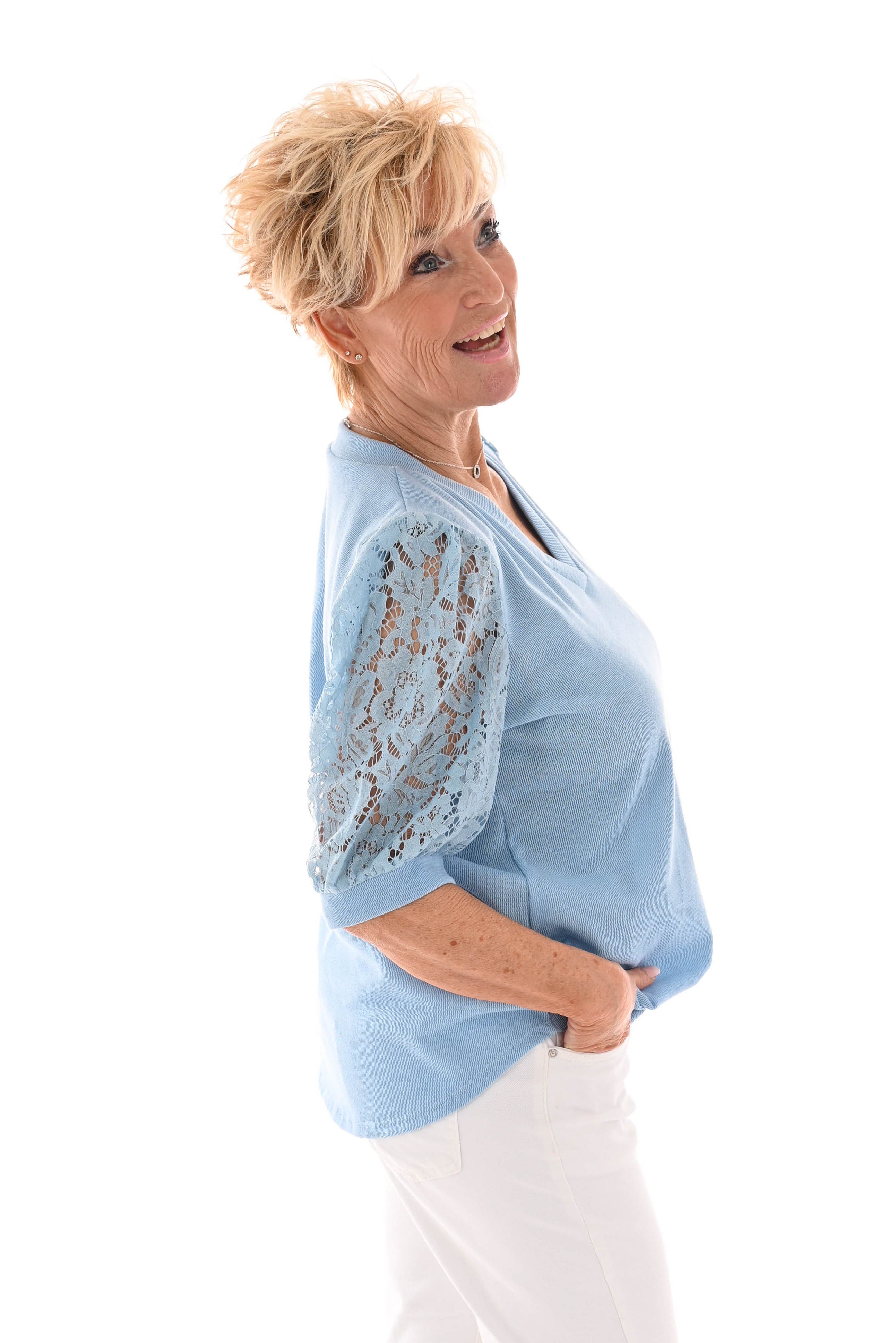 Shirt kanten korte mouwen blauw