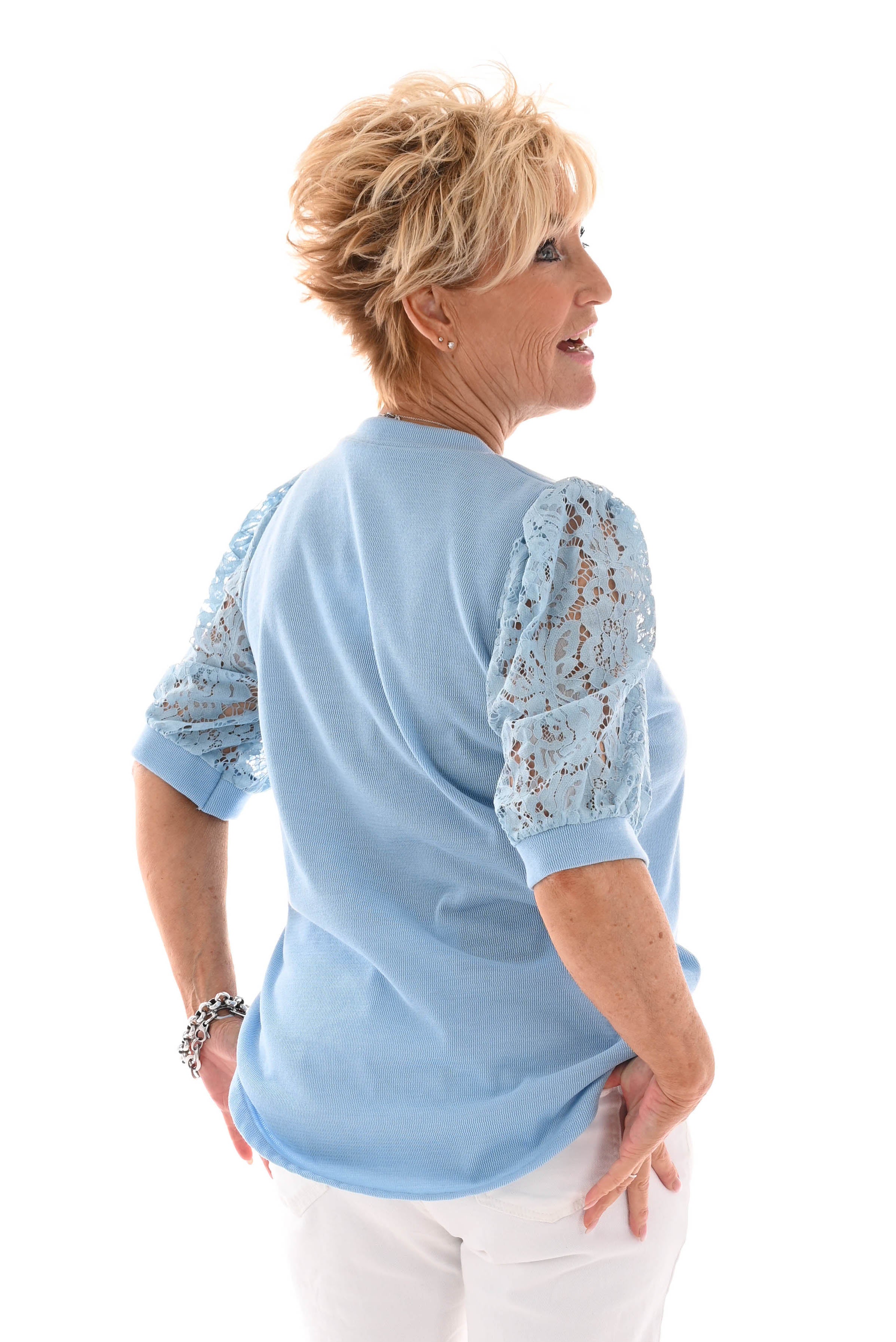 Shirt kanten korte mouwen blauw