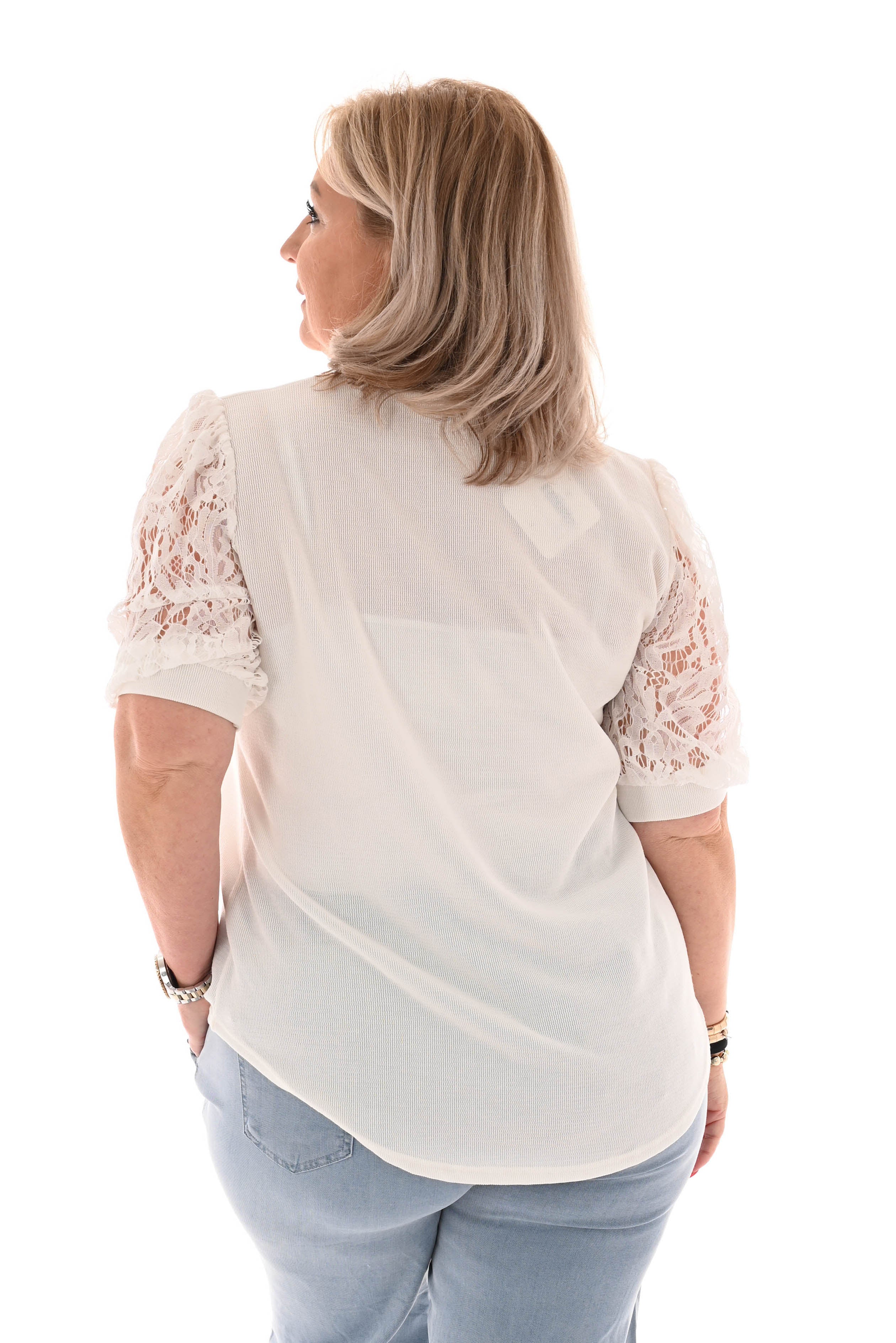 Shirt kanten korte mouwen roomwit