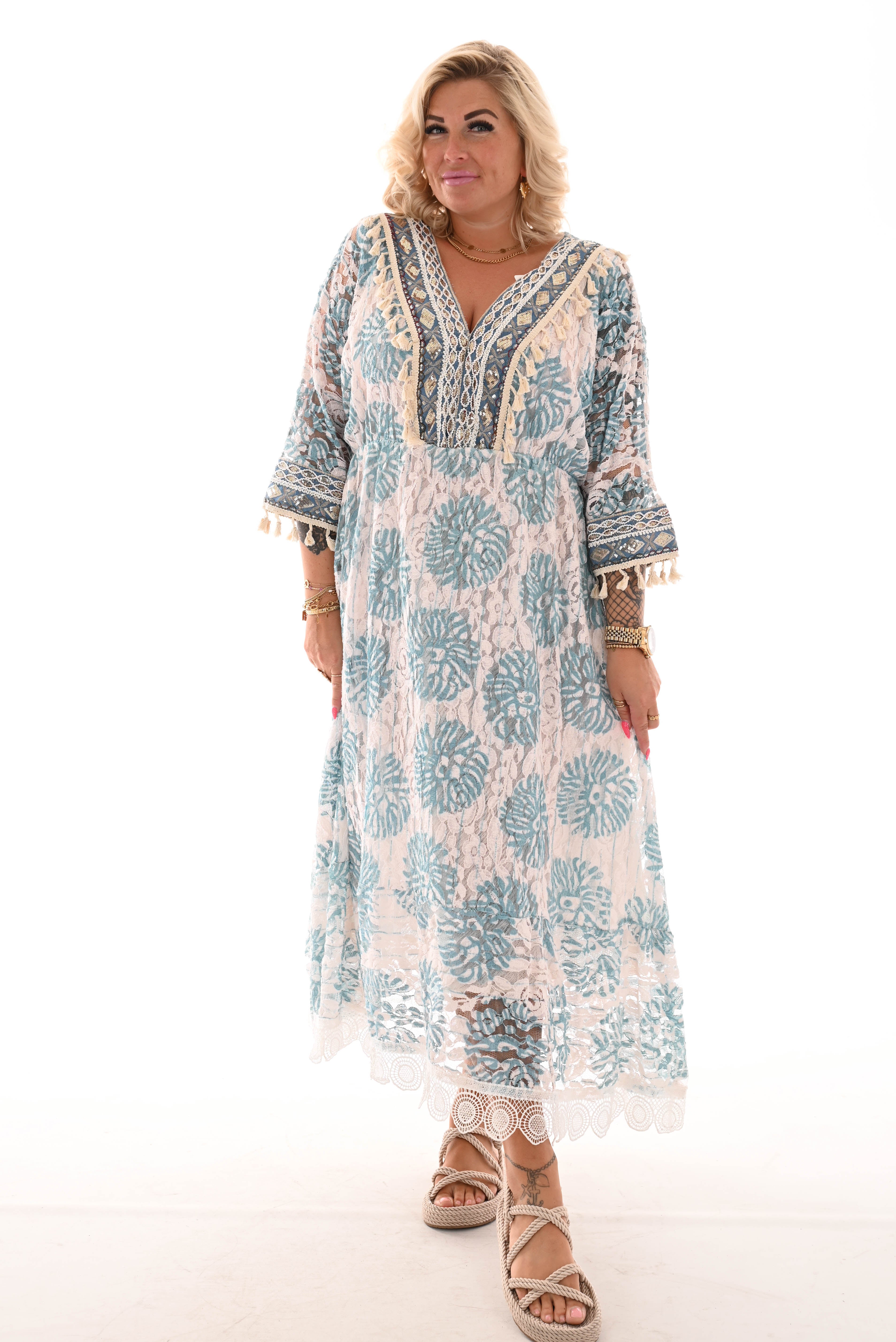 Bohemian dress v-hals turquoise