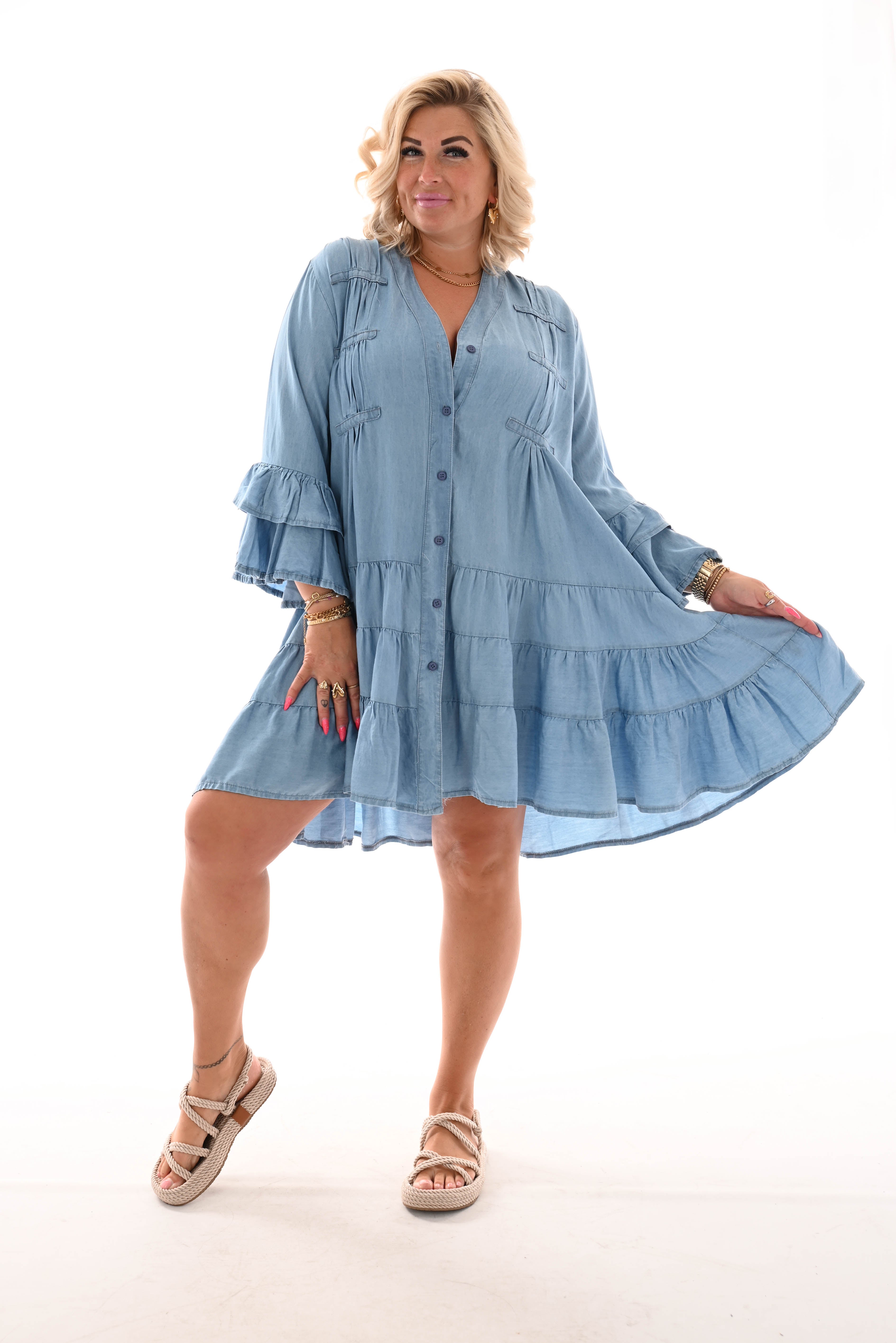 Doorknoop jeans tuniek blauw