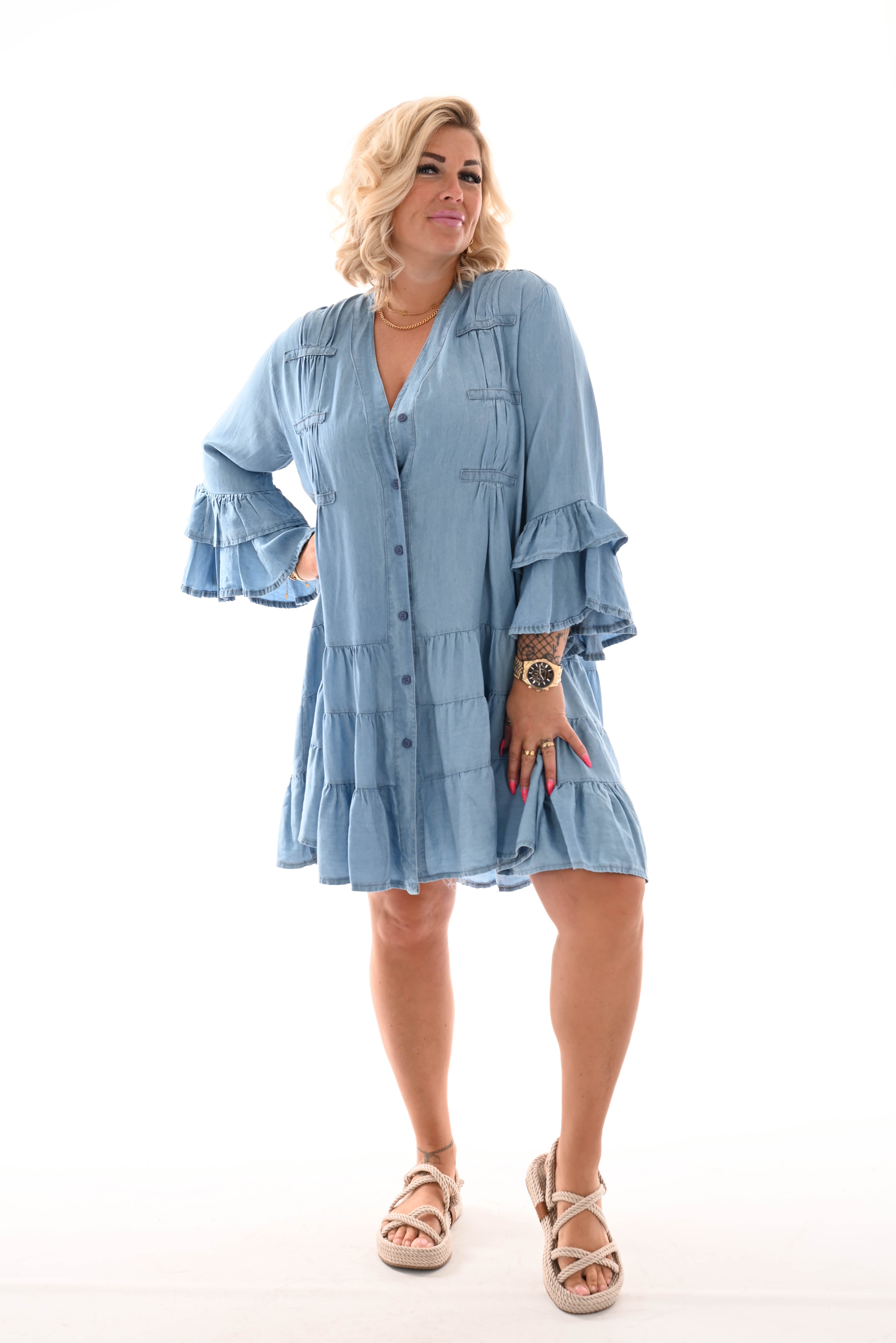 Doorknoop jeans tuniek blauw