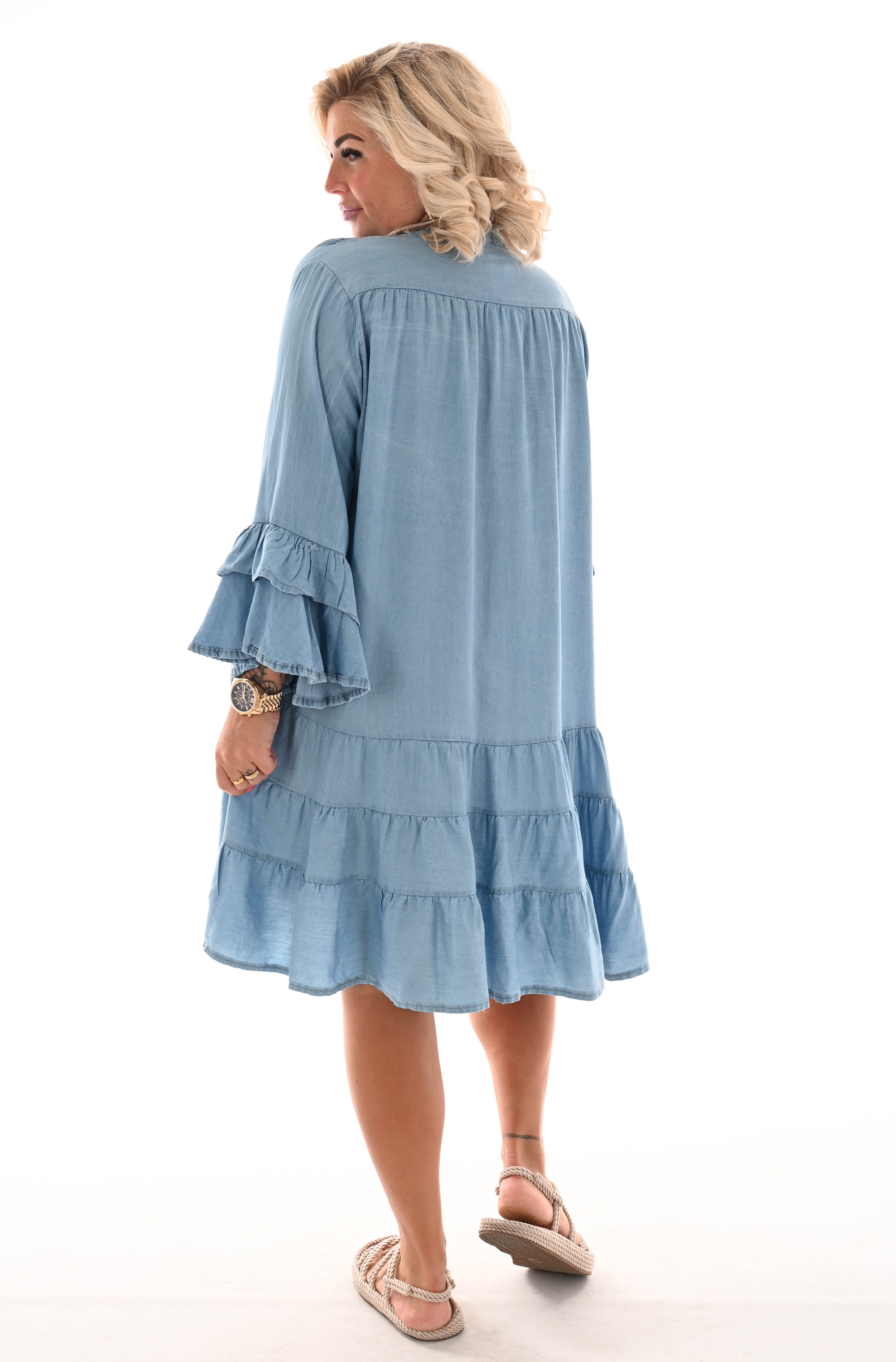 Doorknoop jeans tuniek blauw