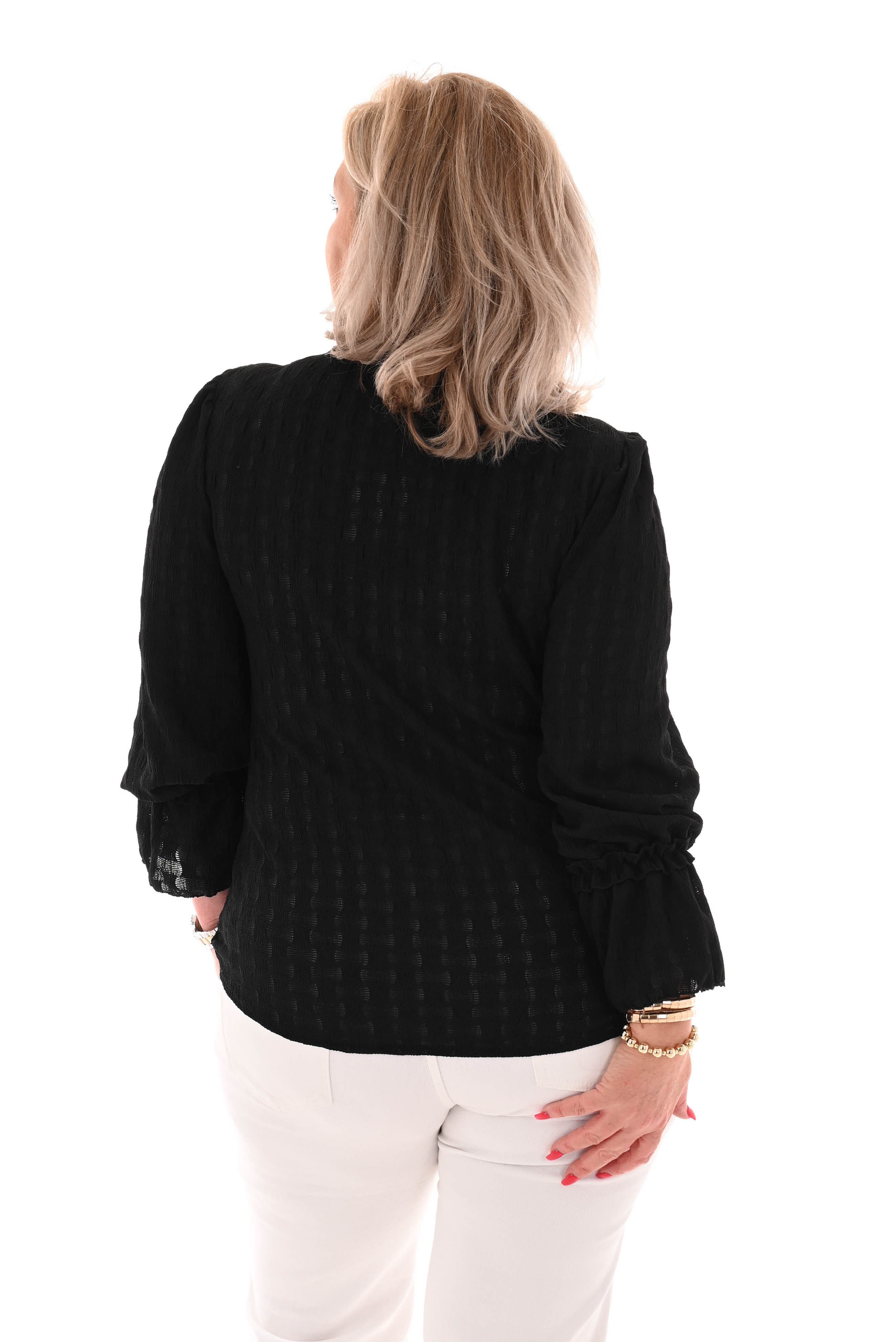 Top trompet mouwen met strik zwart