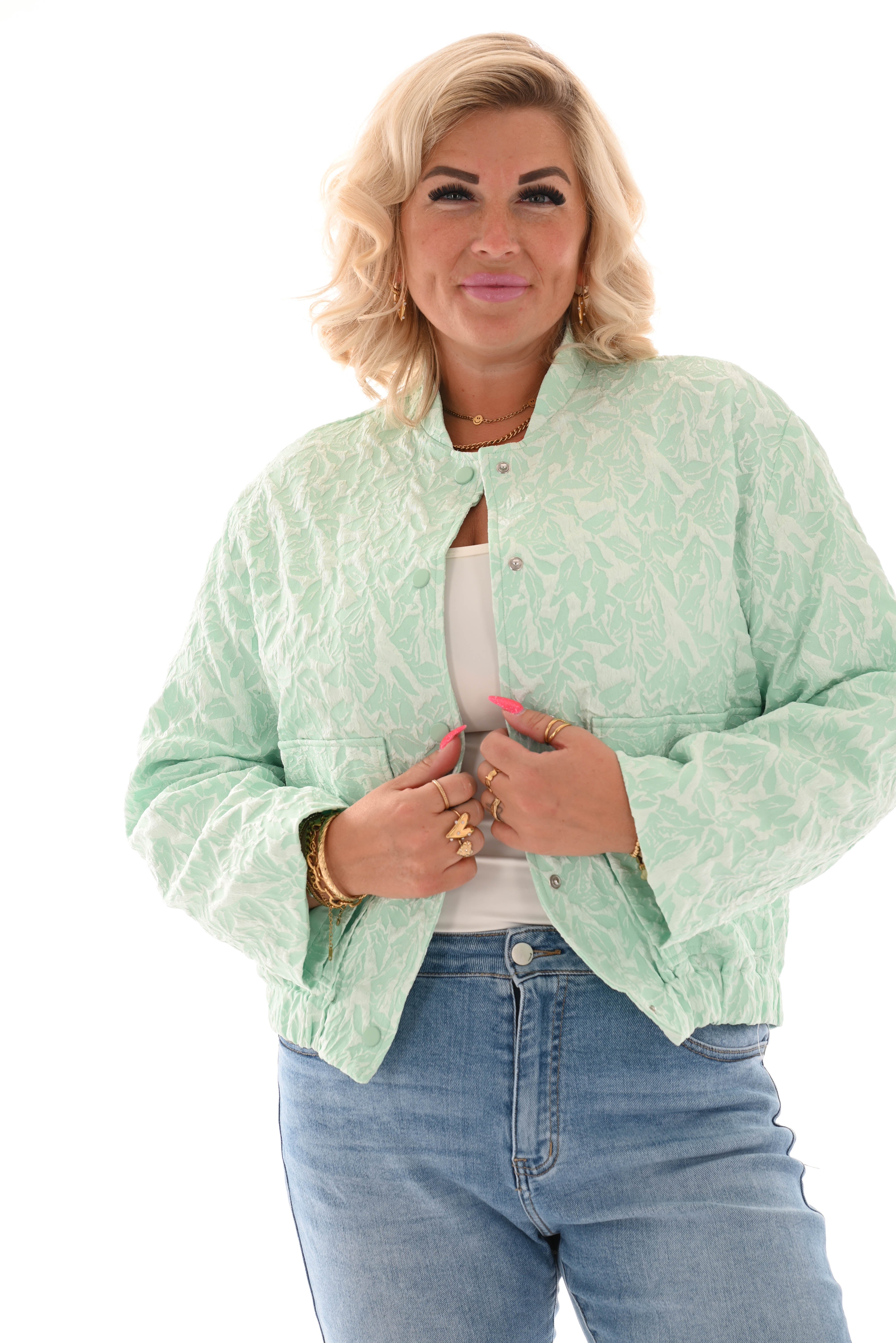 Bomber silky patroon lichtgroen