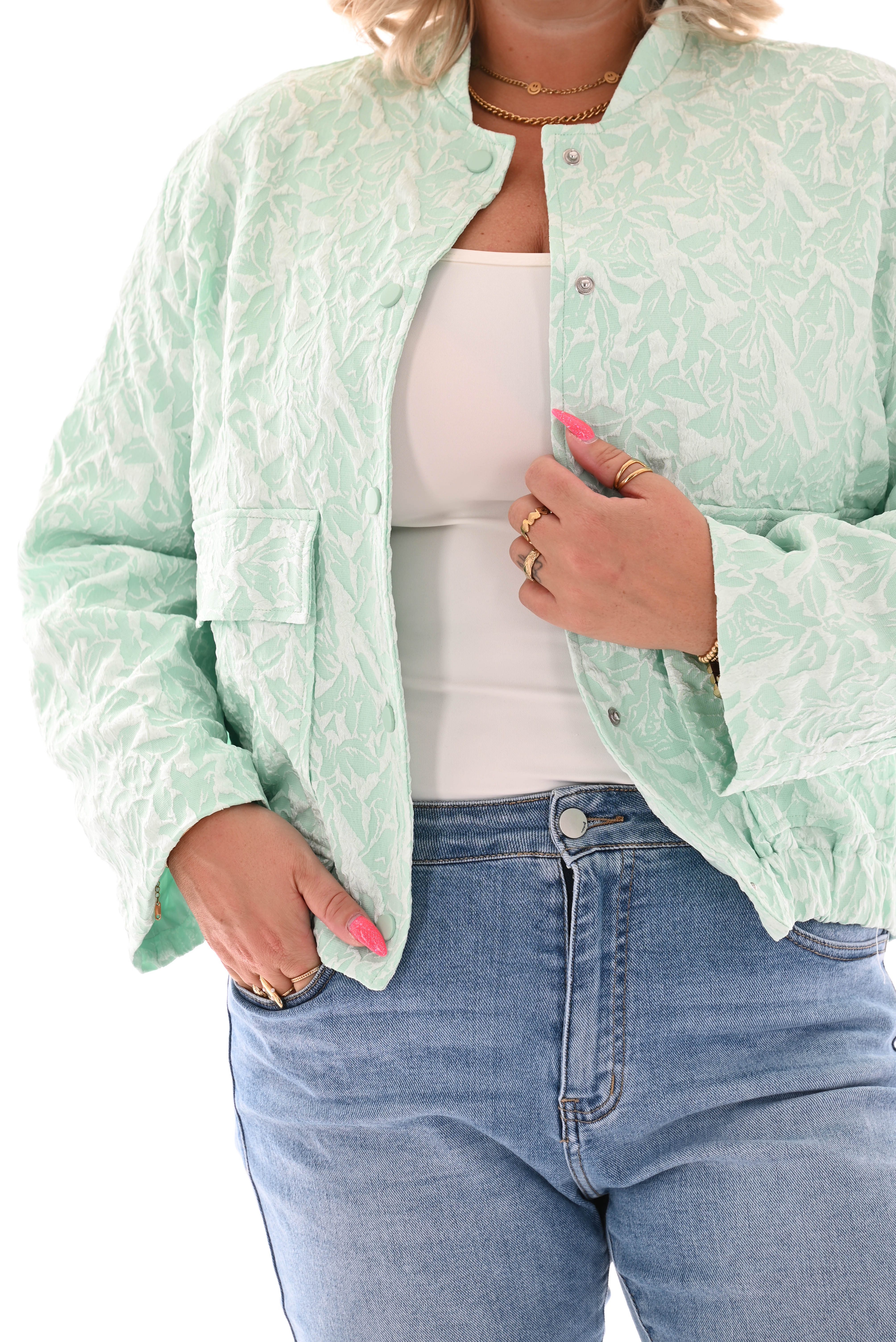 Bomber silky patroon lichtgroen