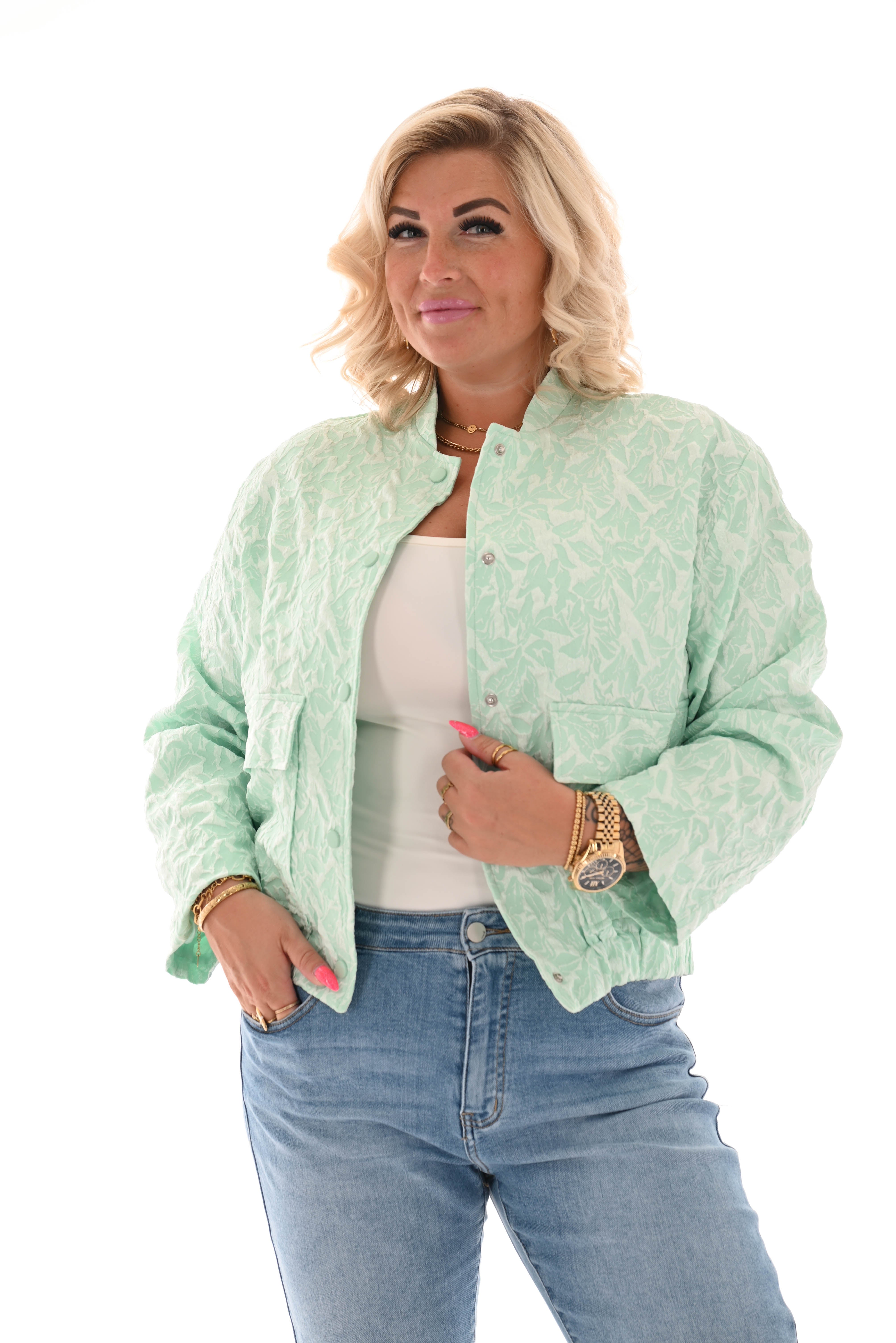Bomber silky patroon lichtgroen