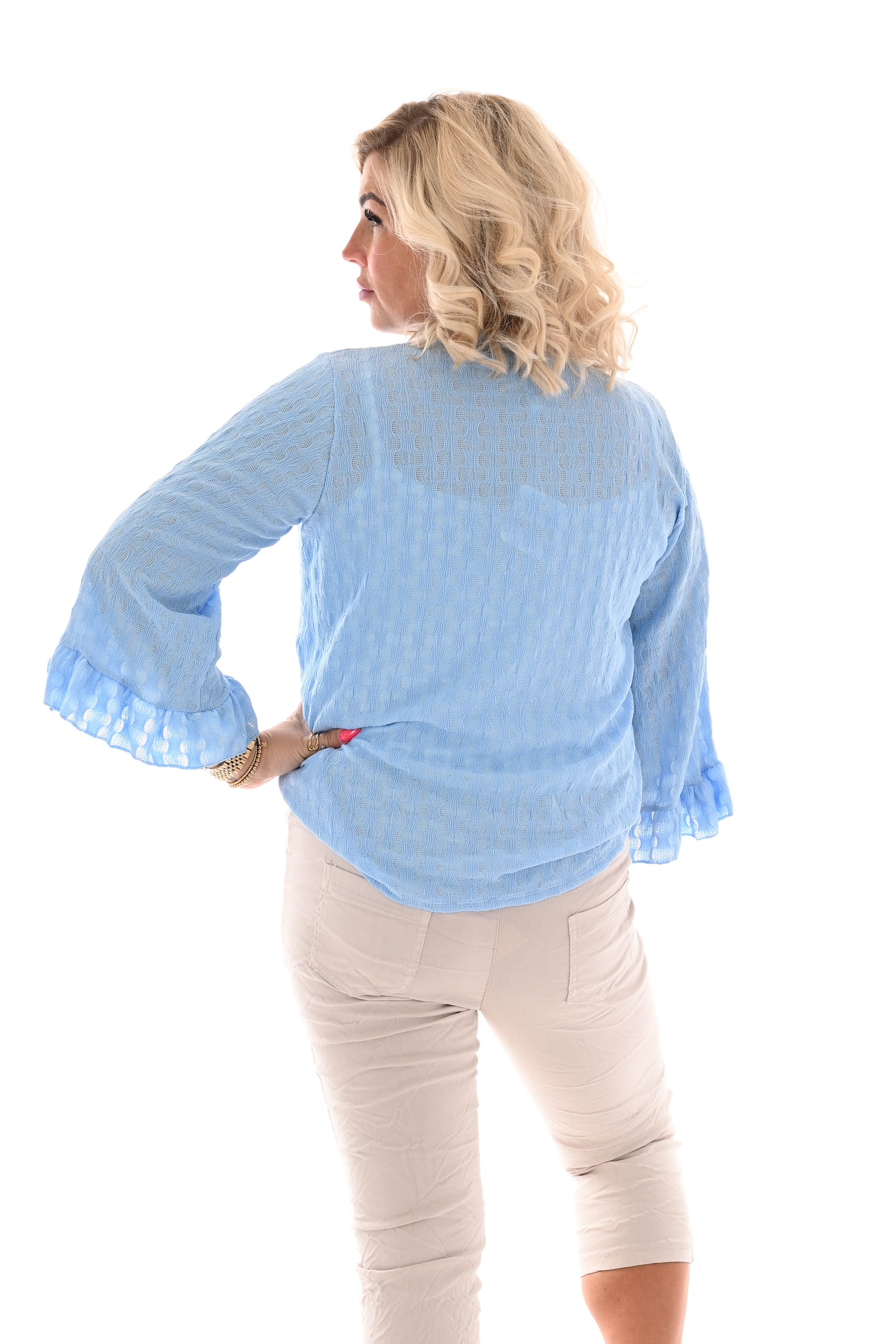 Top roezel 3/4e mouwen blauw