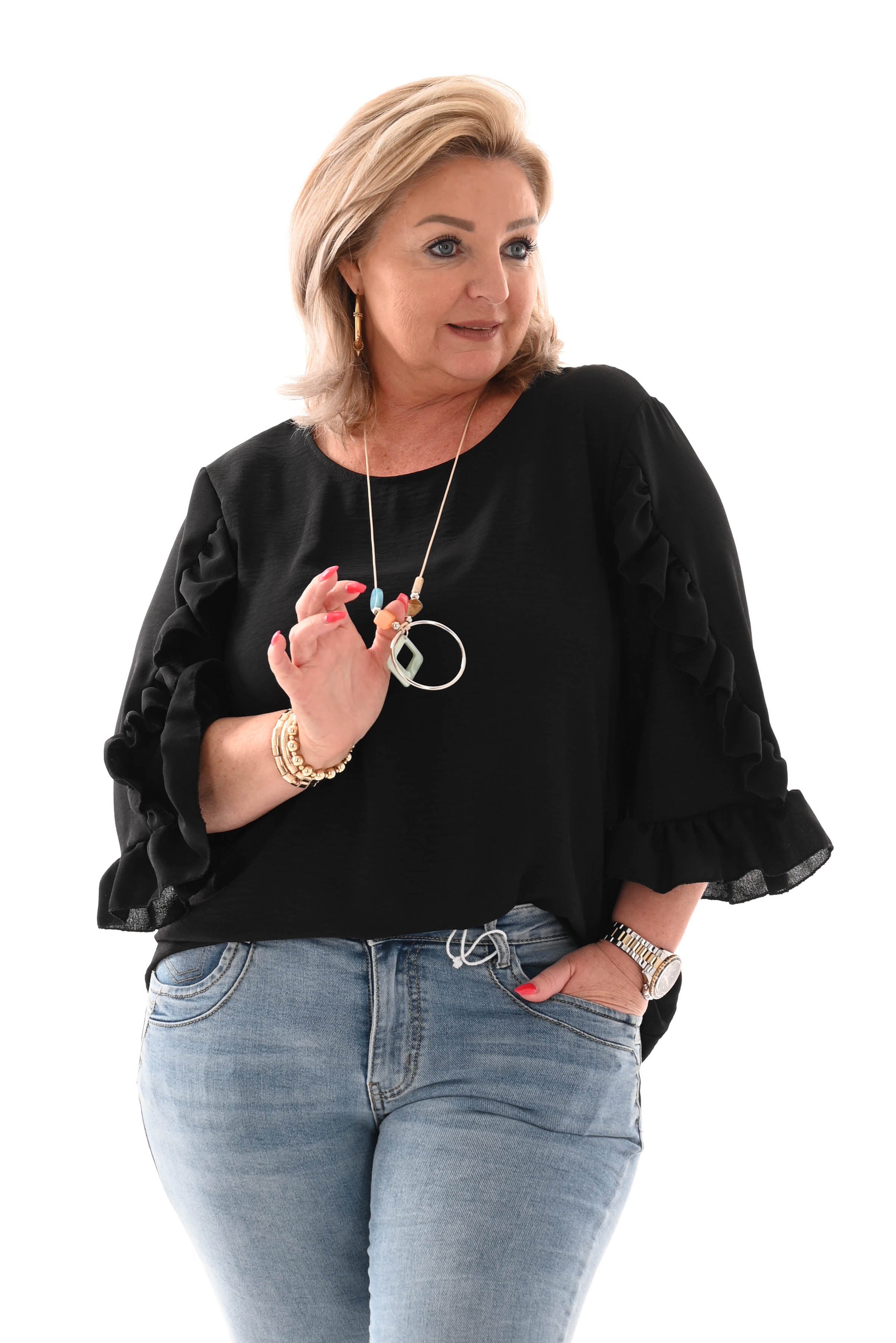 Top ruffles zwart