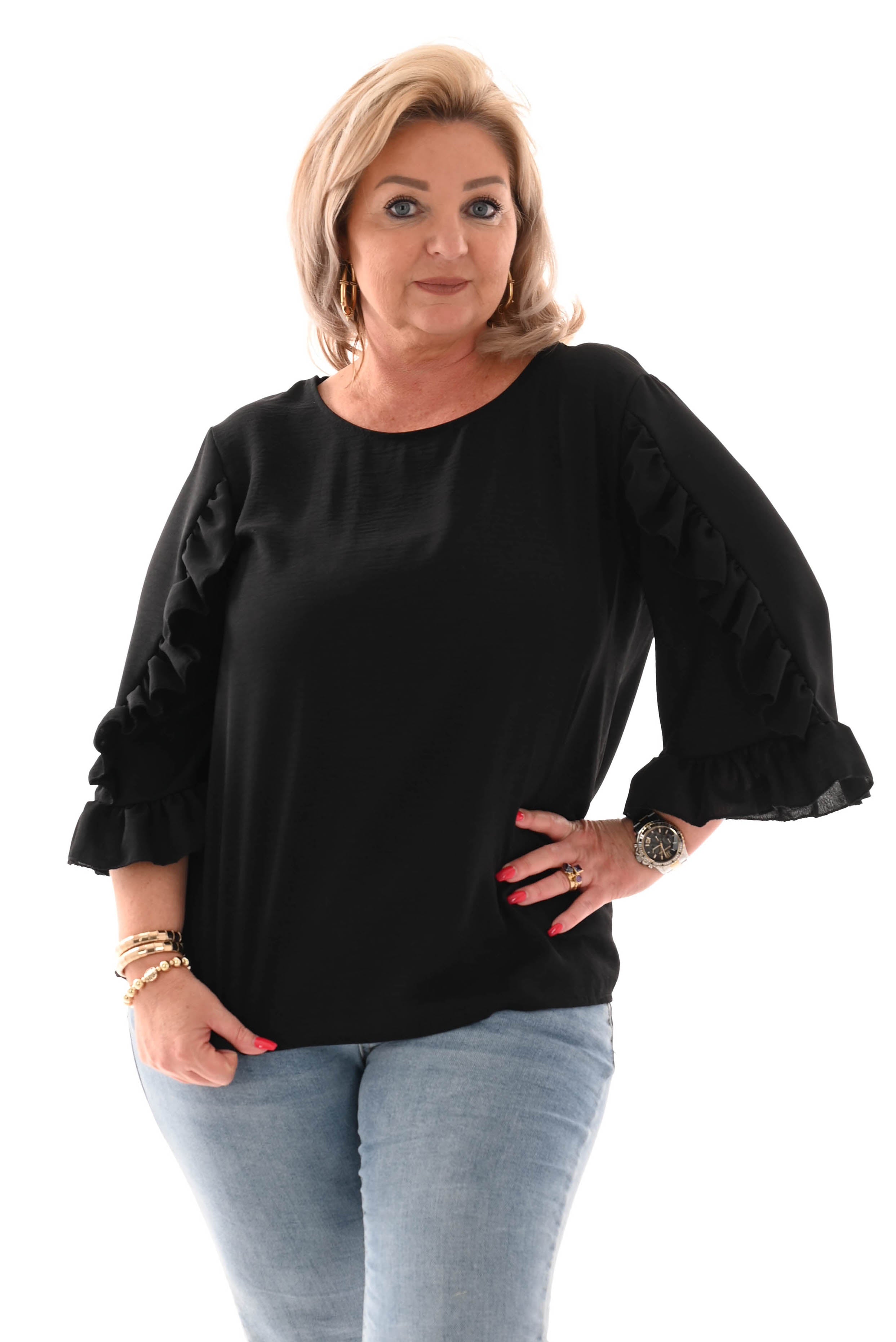 Top ruffles zwart