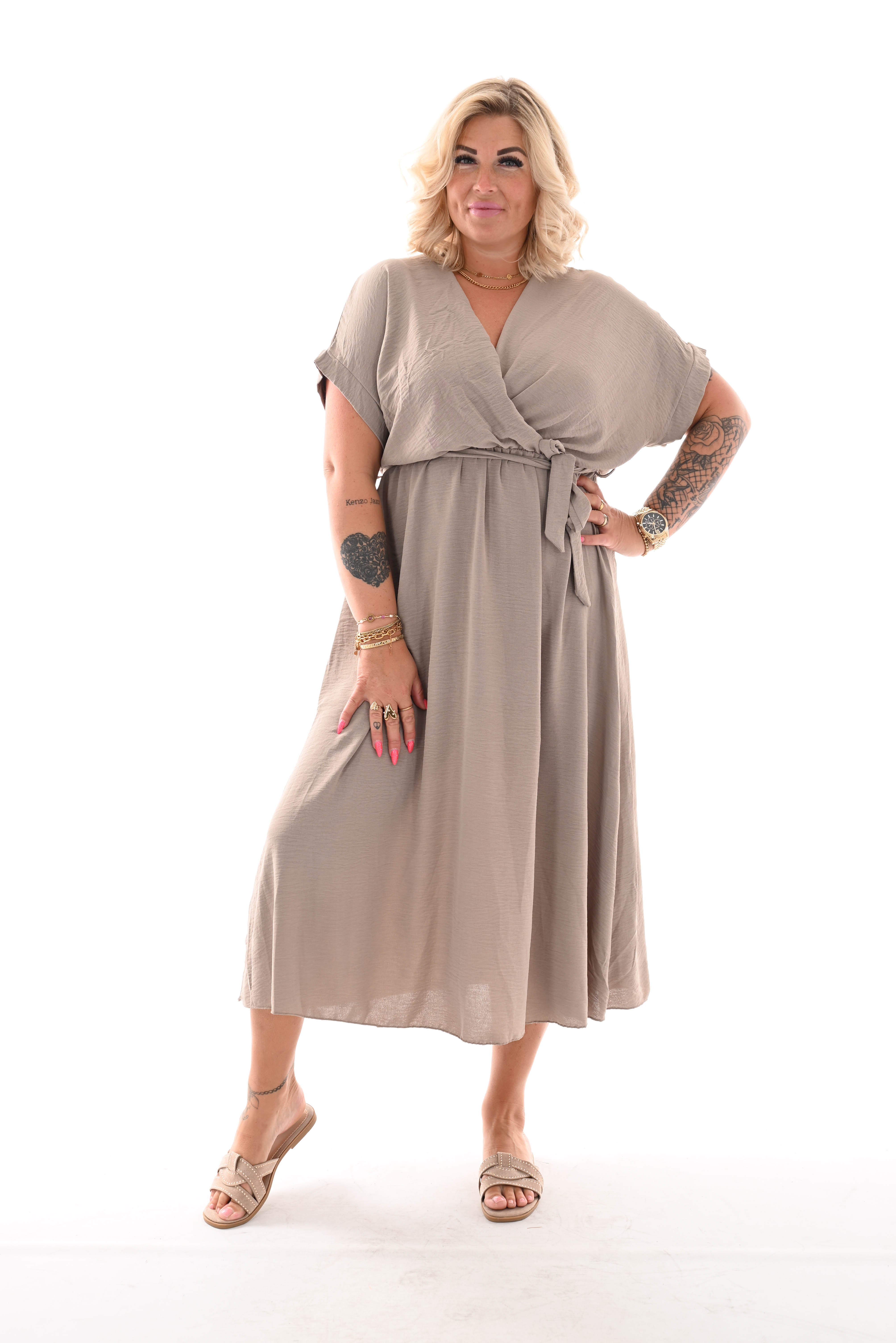 Maxi jurk ceintuur uni taupe