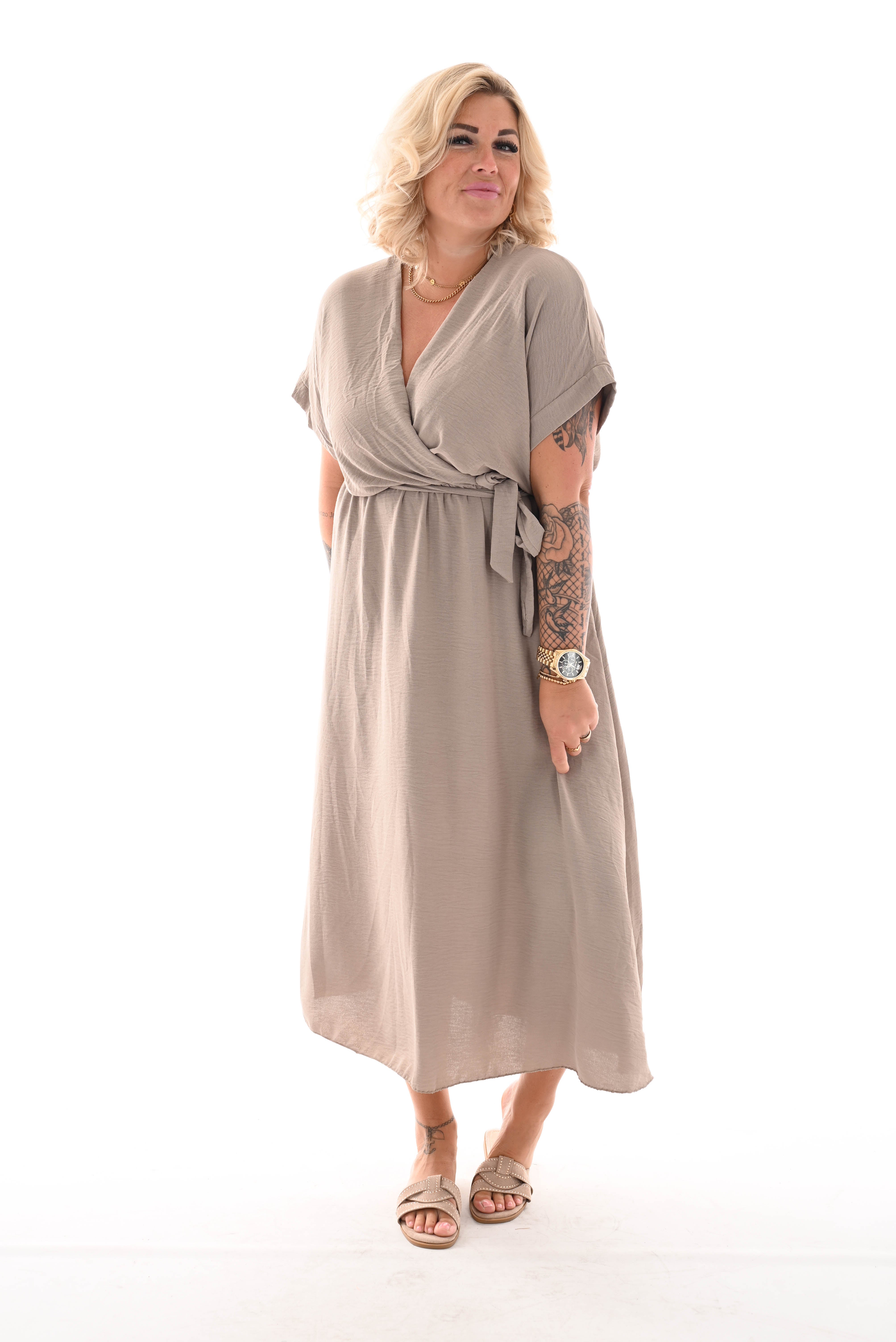 Maxi jurk ceintuur uni taupe