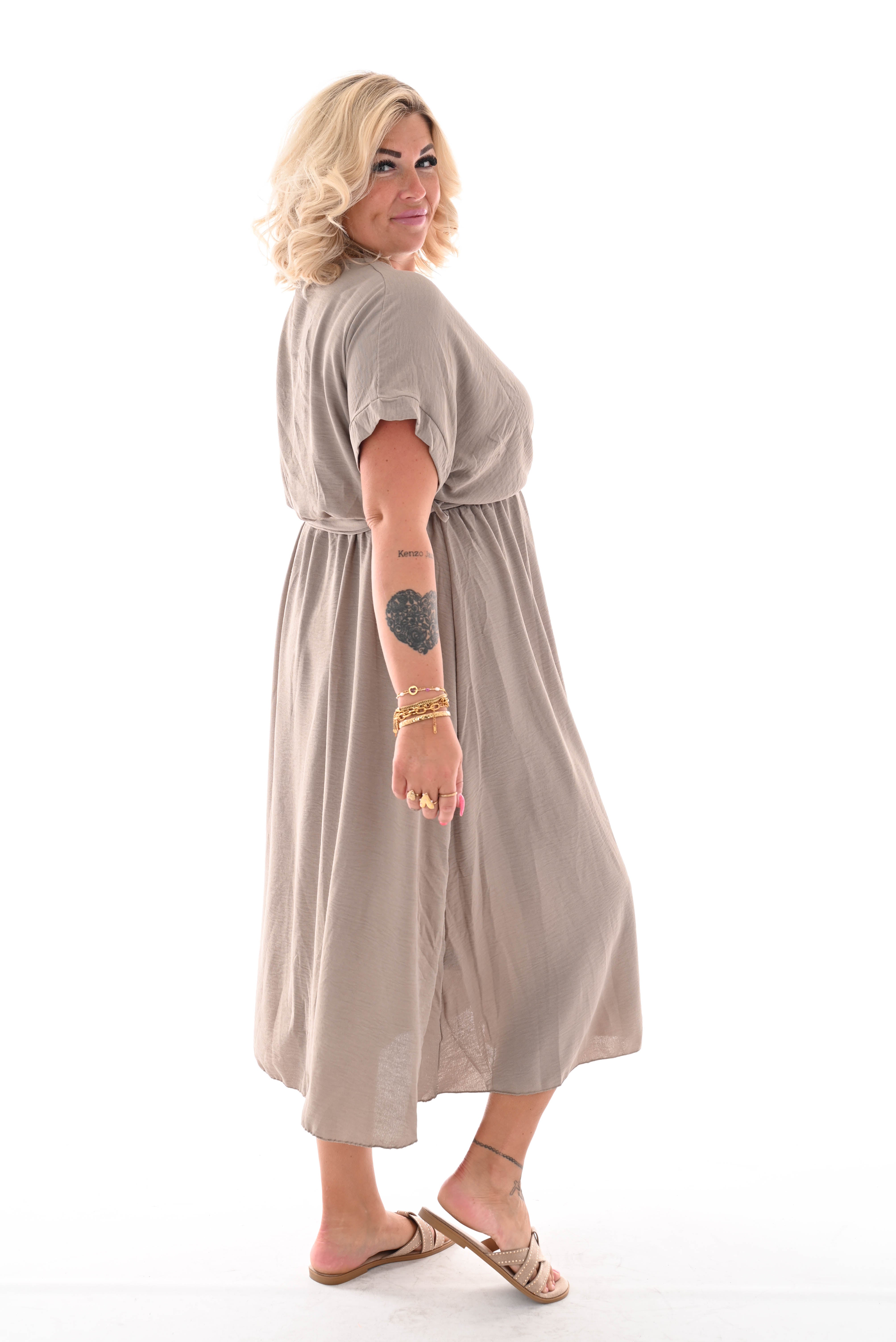 Maxi jurk ceintuur uni taupe