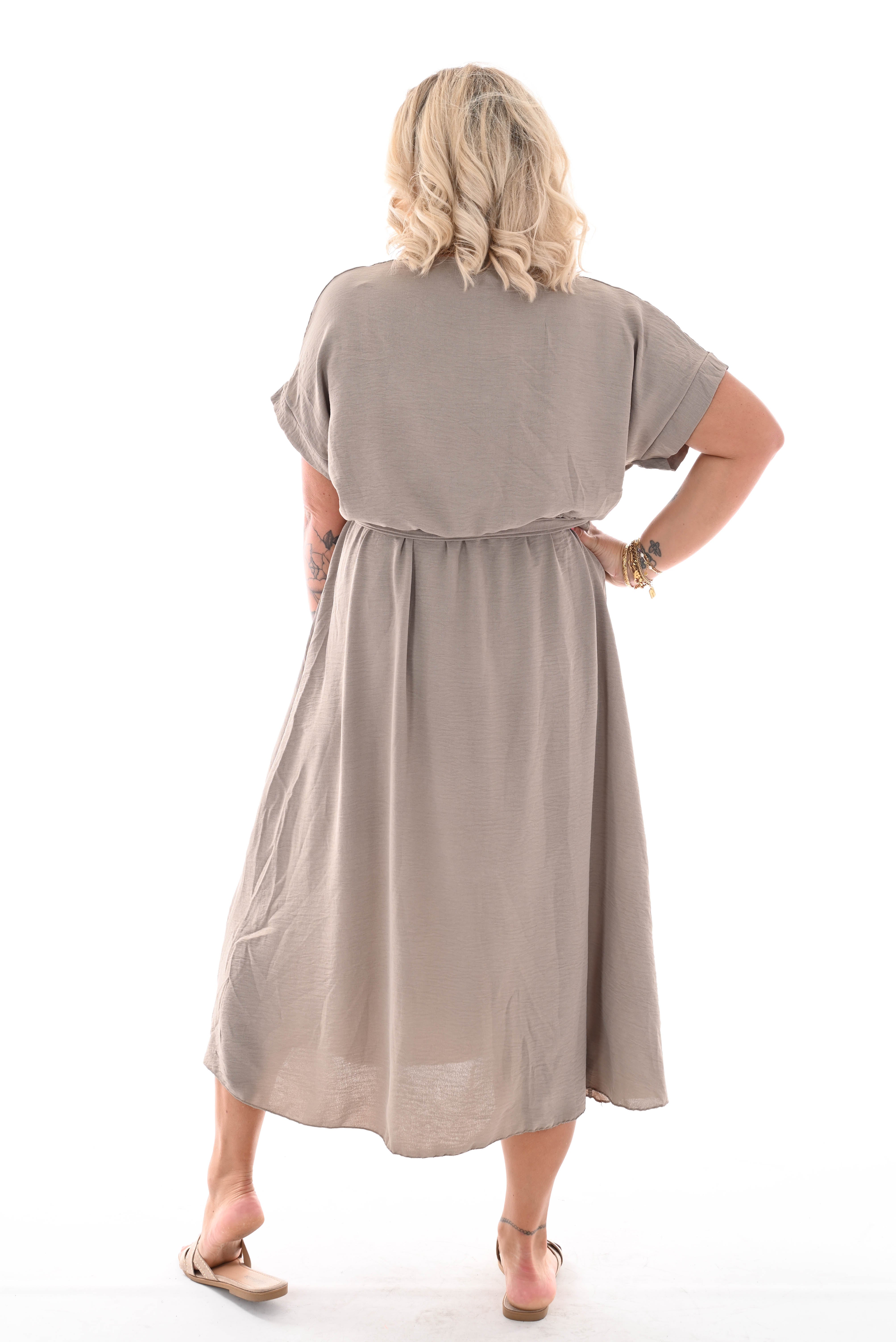 Maxi jurk ceintuur uni taupe