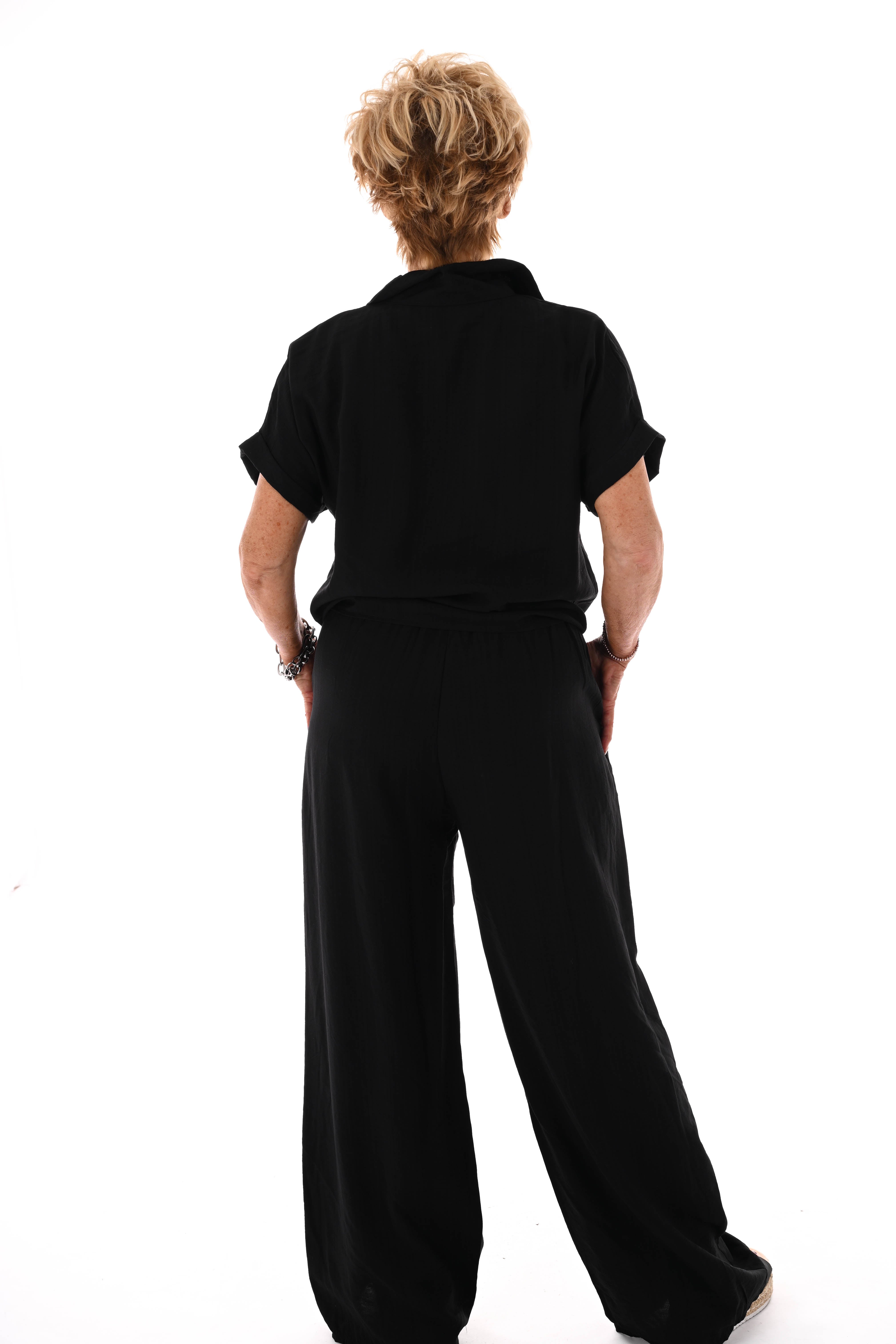 Tweedelig set doorknoop blouse zwart