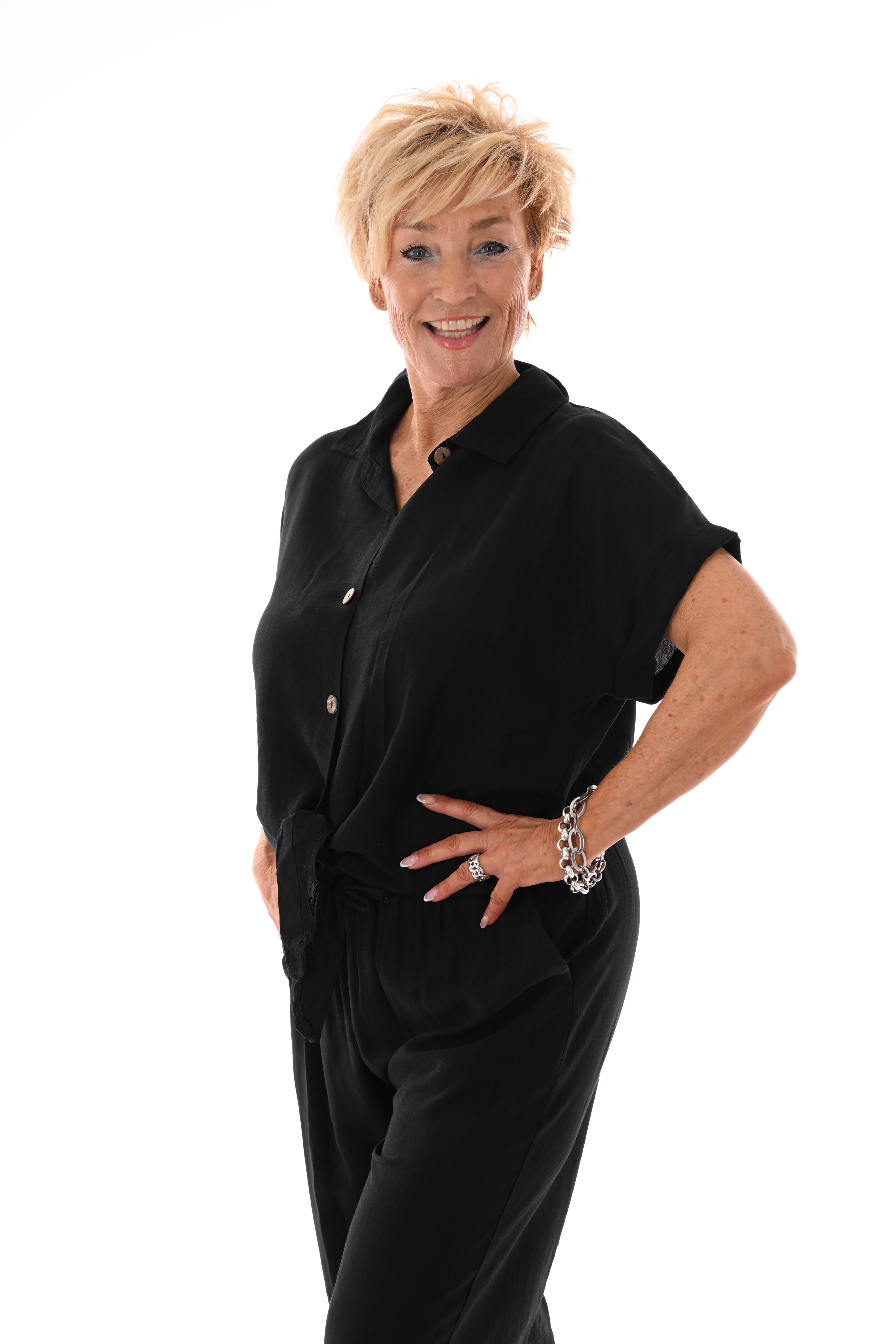 Tweedelig set doorknoop blouse zwart