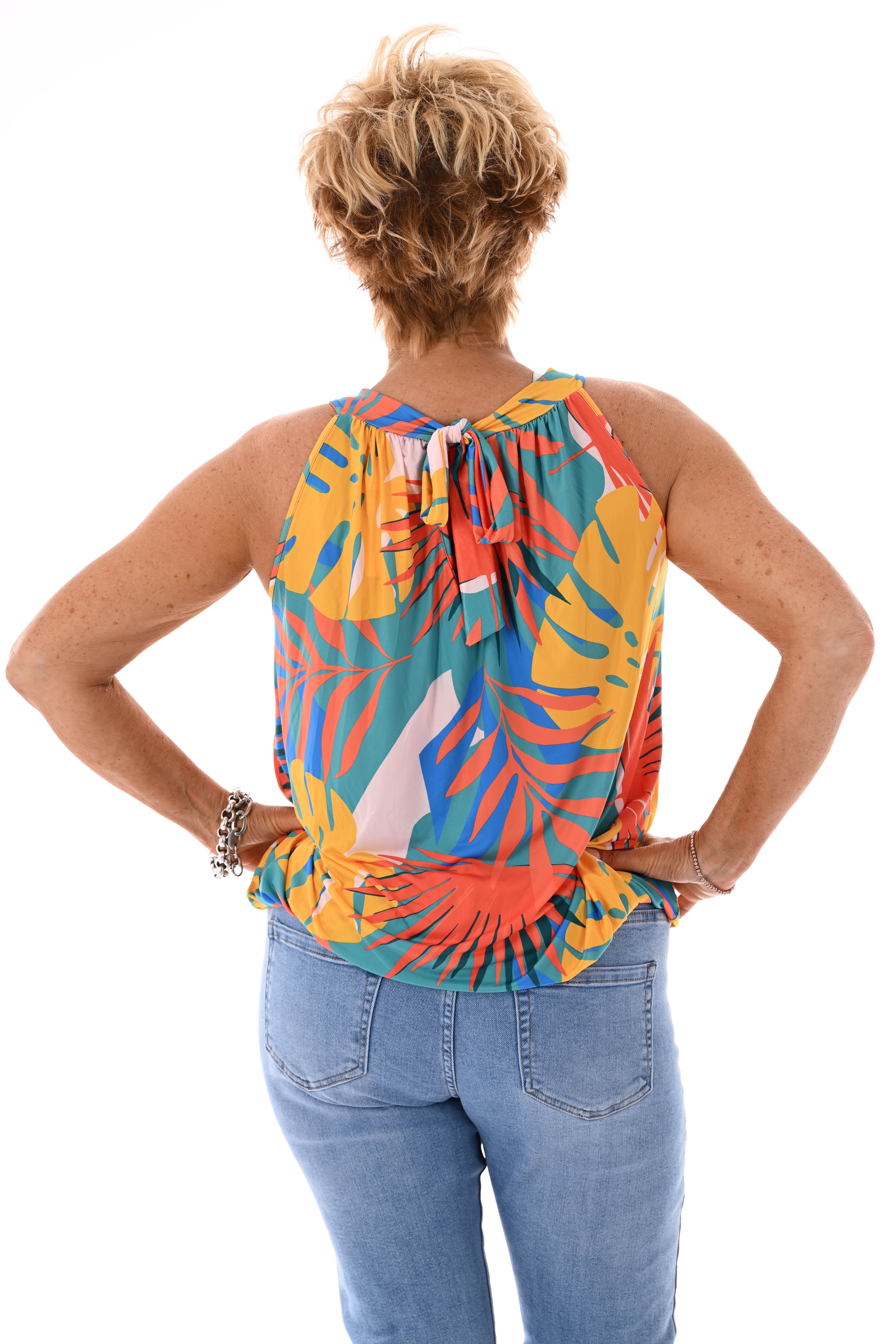Halter top print blad turquoise