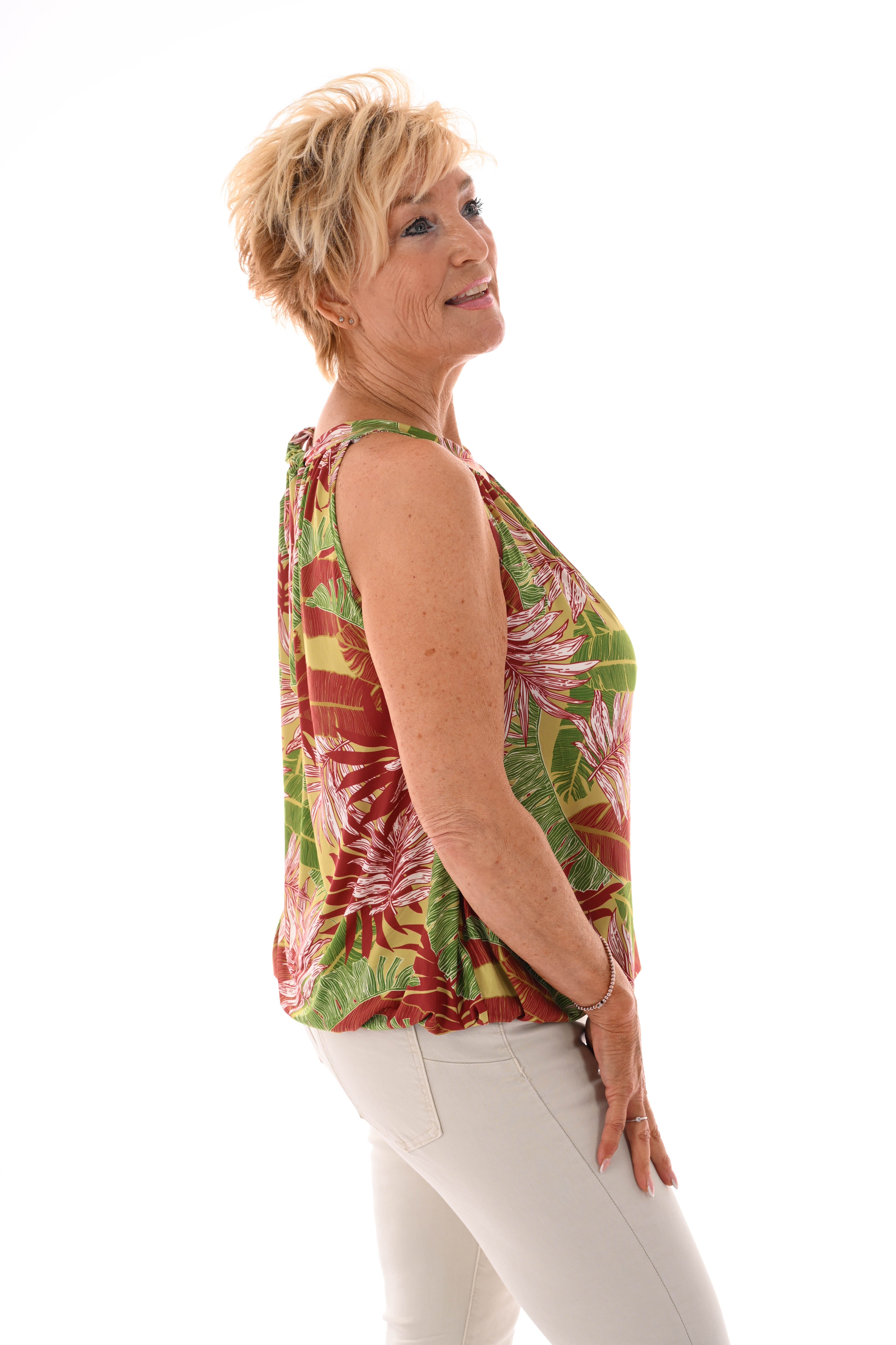 Halter top print bladeren lime
