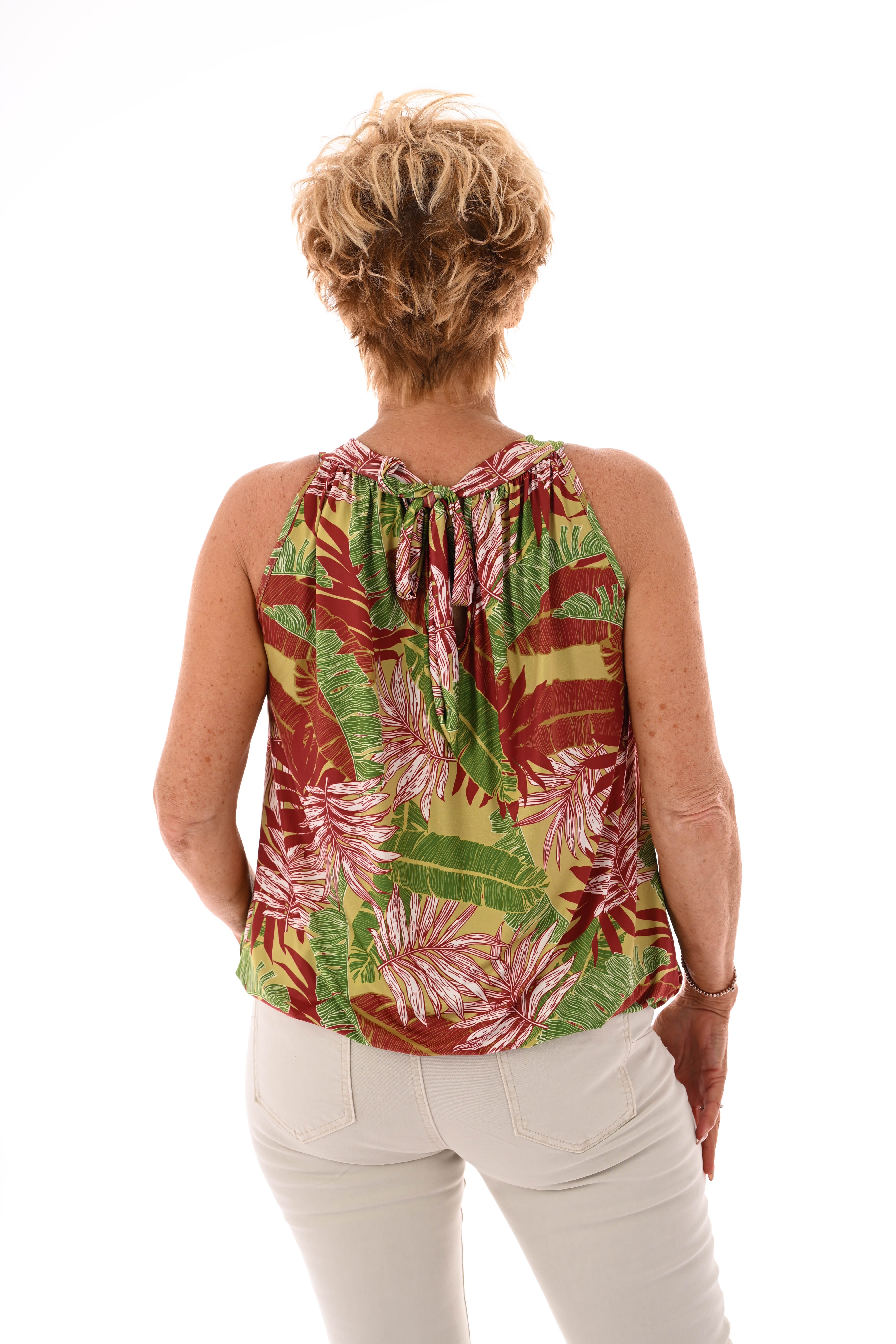 Halter top print bladeren lime