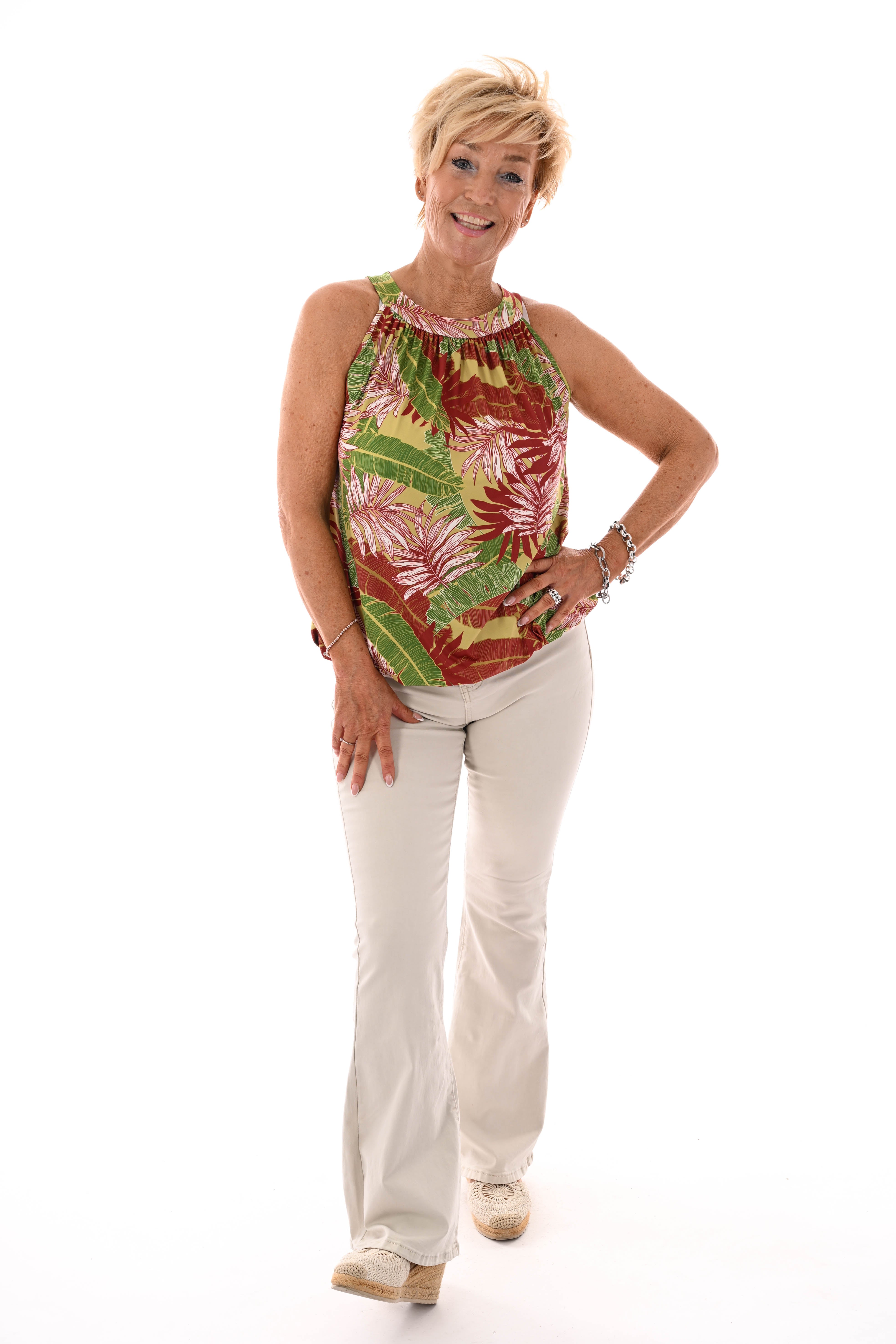 Halter top print bladeren lime