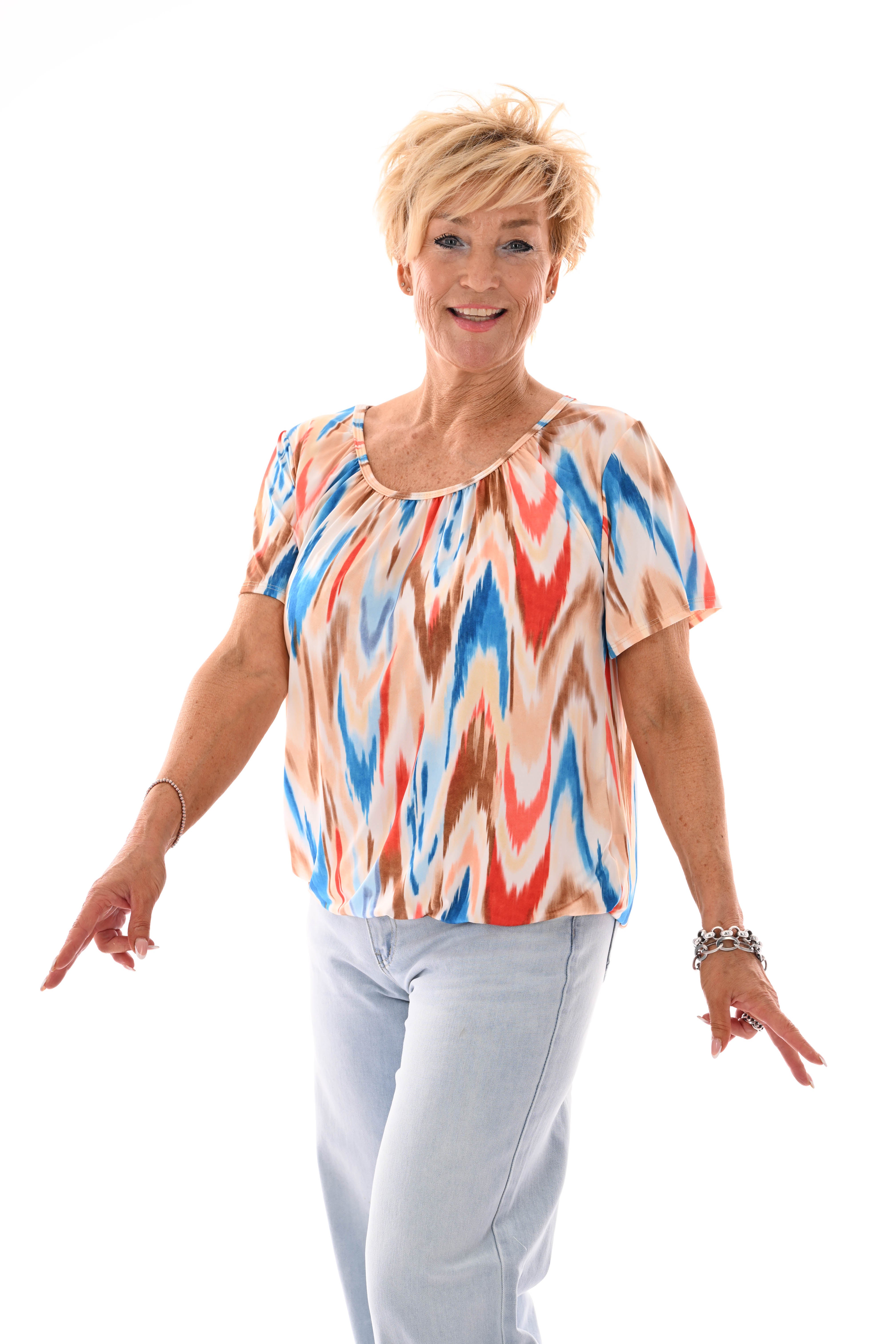 Ballon top print blauw/lichtbruin