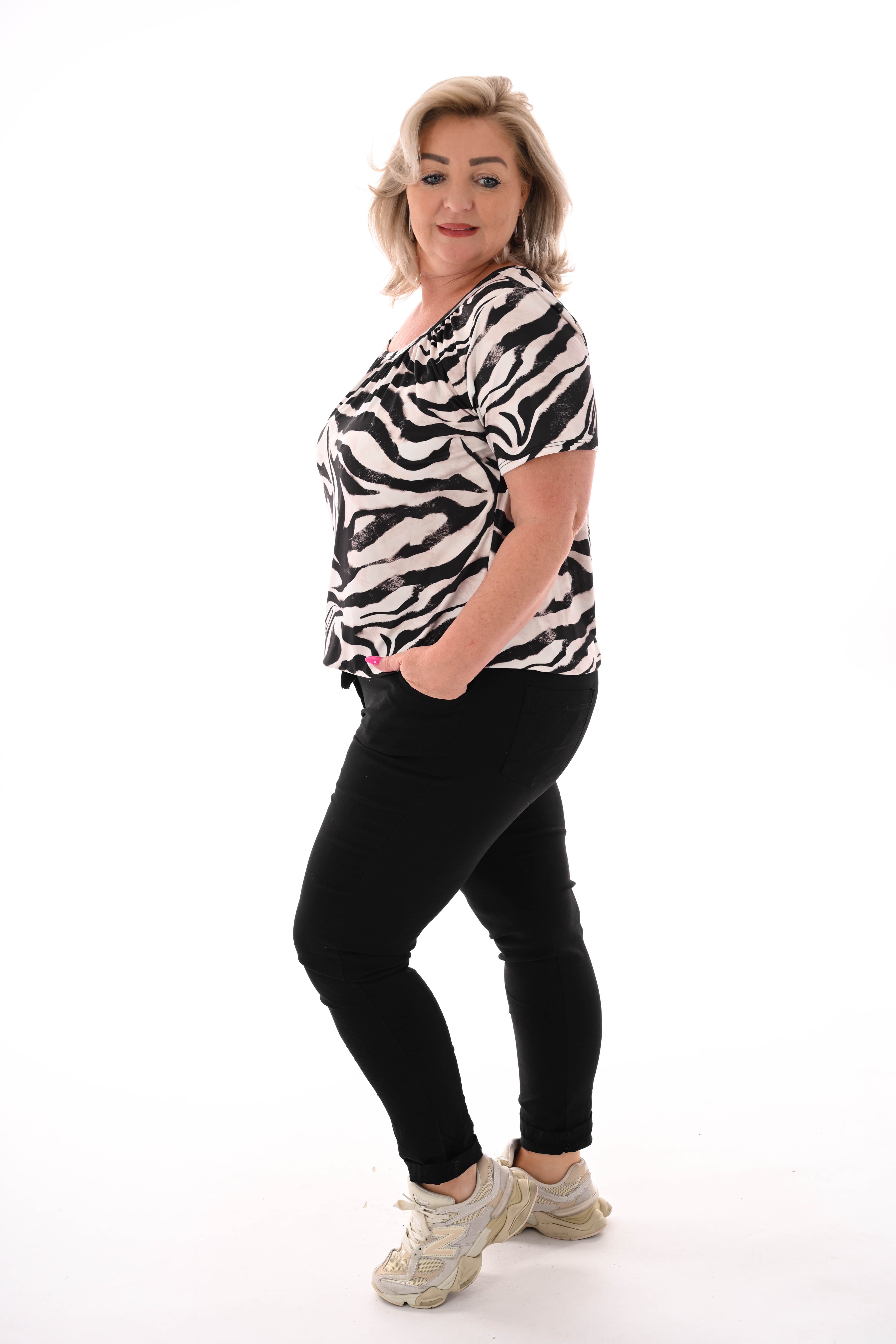 Ballon top print zebra zwart/beige