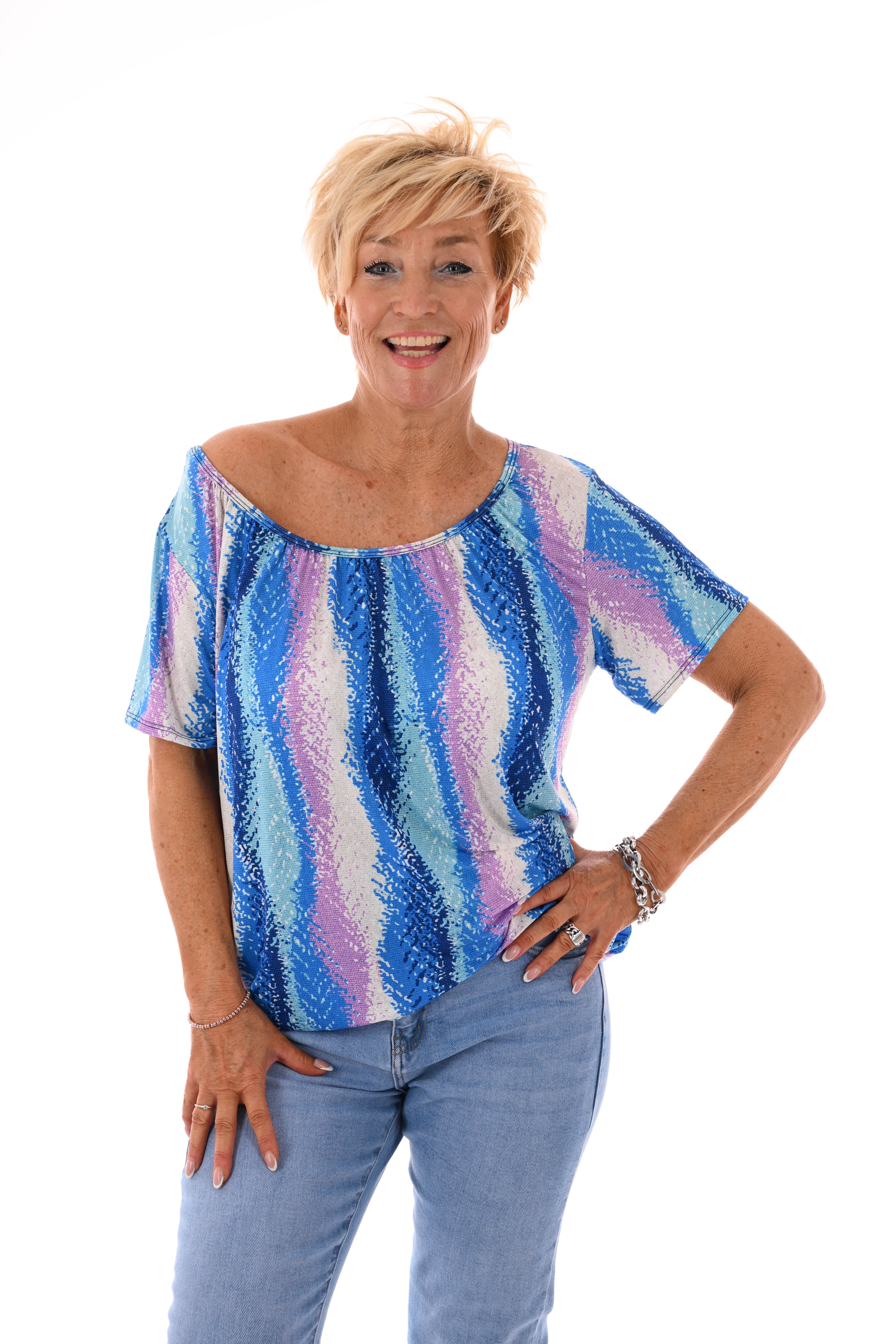 Ballon top print lichtblauw/blauw