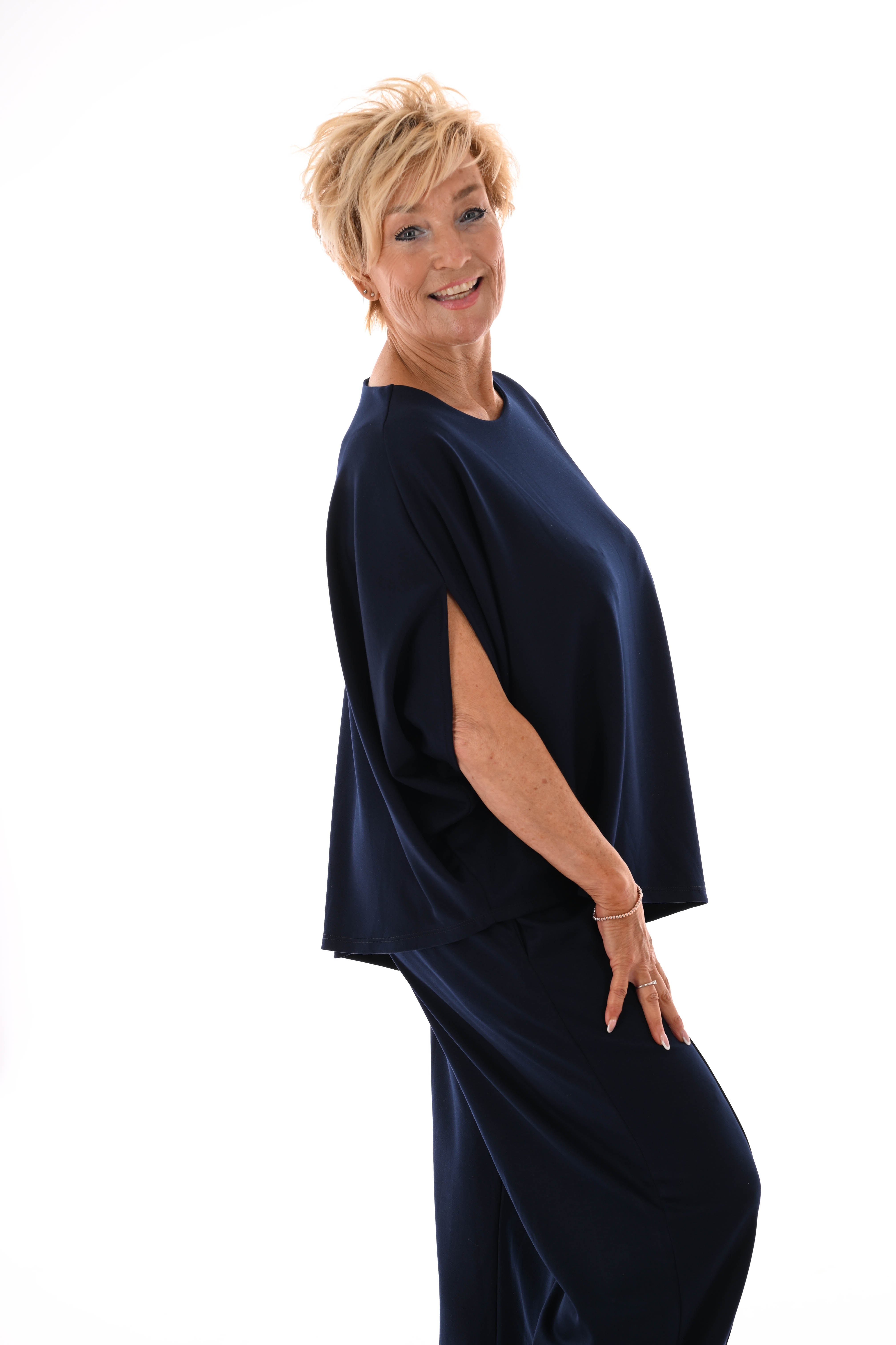 Tweedelig set asymmetrisch korte mouwen marineblauw