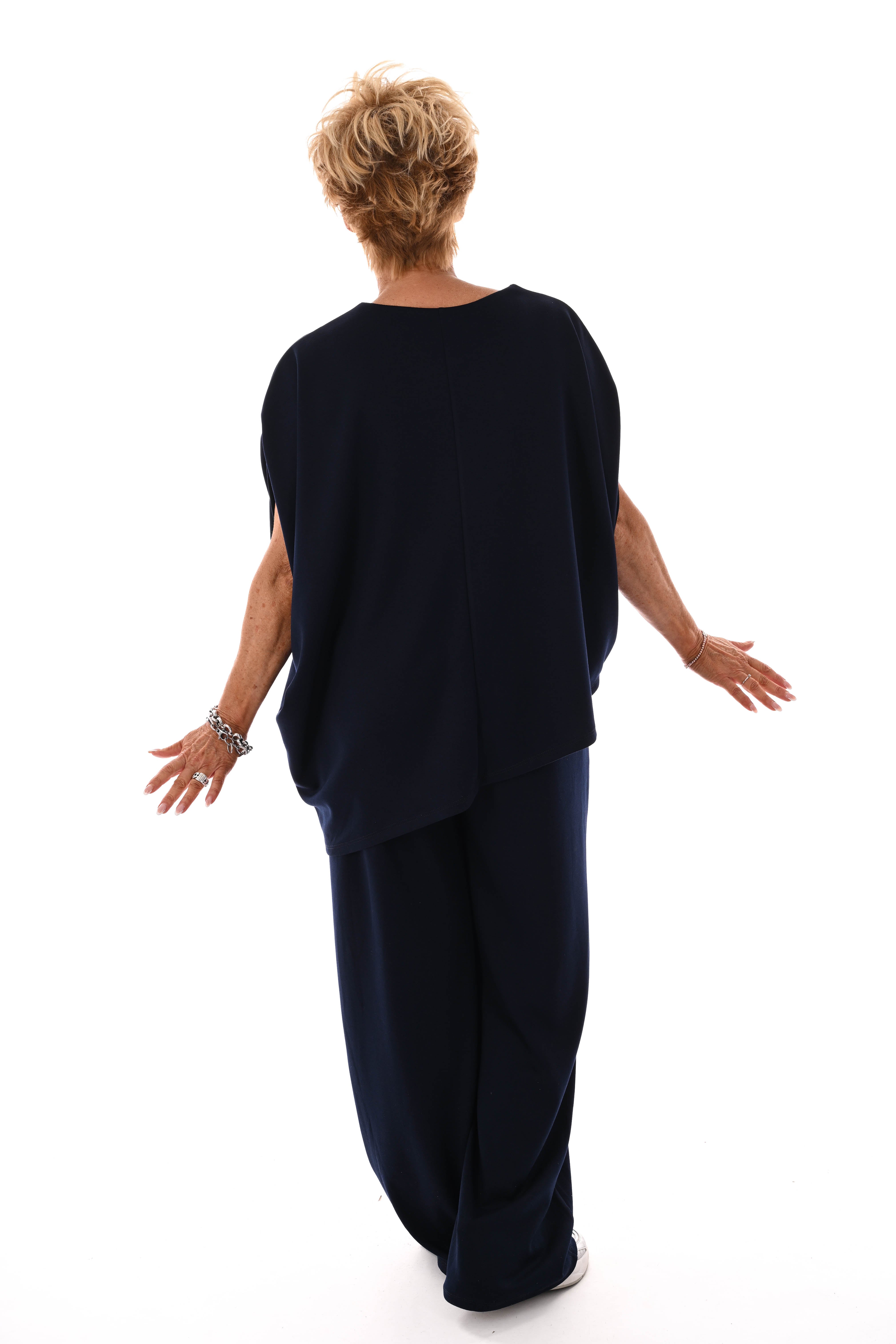 Tweedelig set asymmetrisch korte mouwen marineblauw