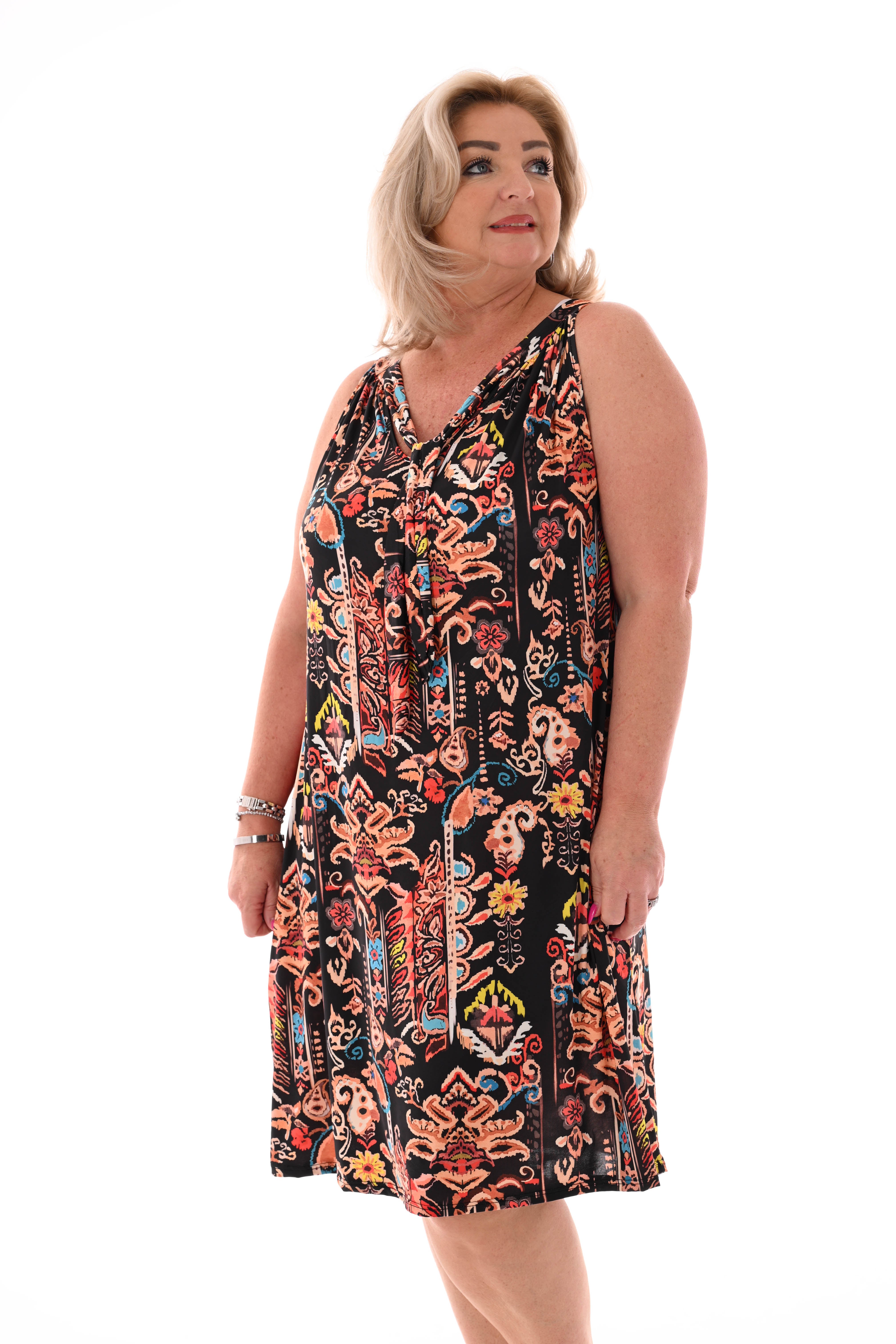 Halter jurk print paisley zwart/bruin