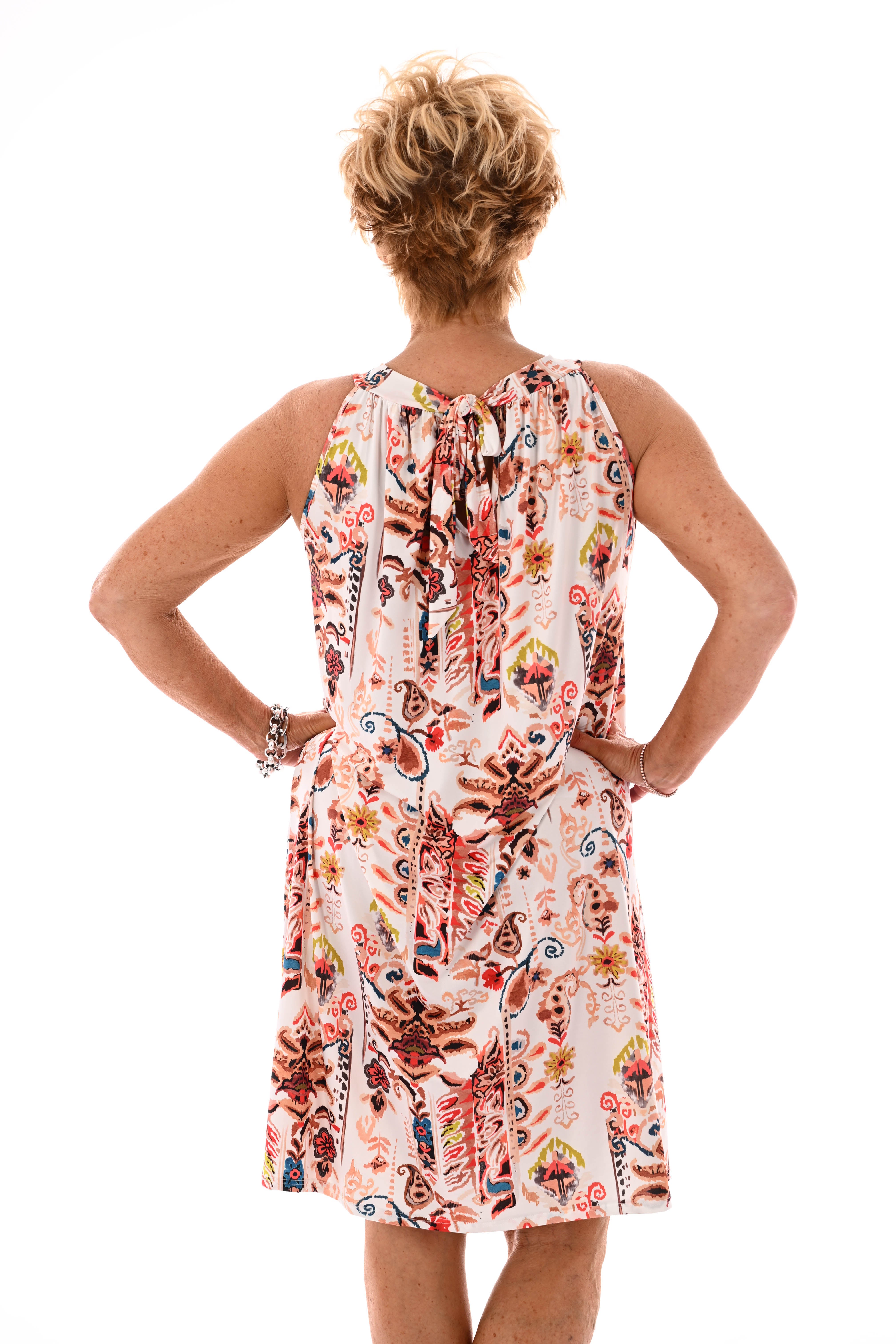 Halter jurk print paisley wit/bruin