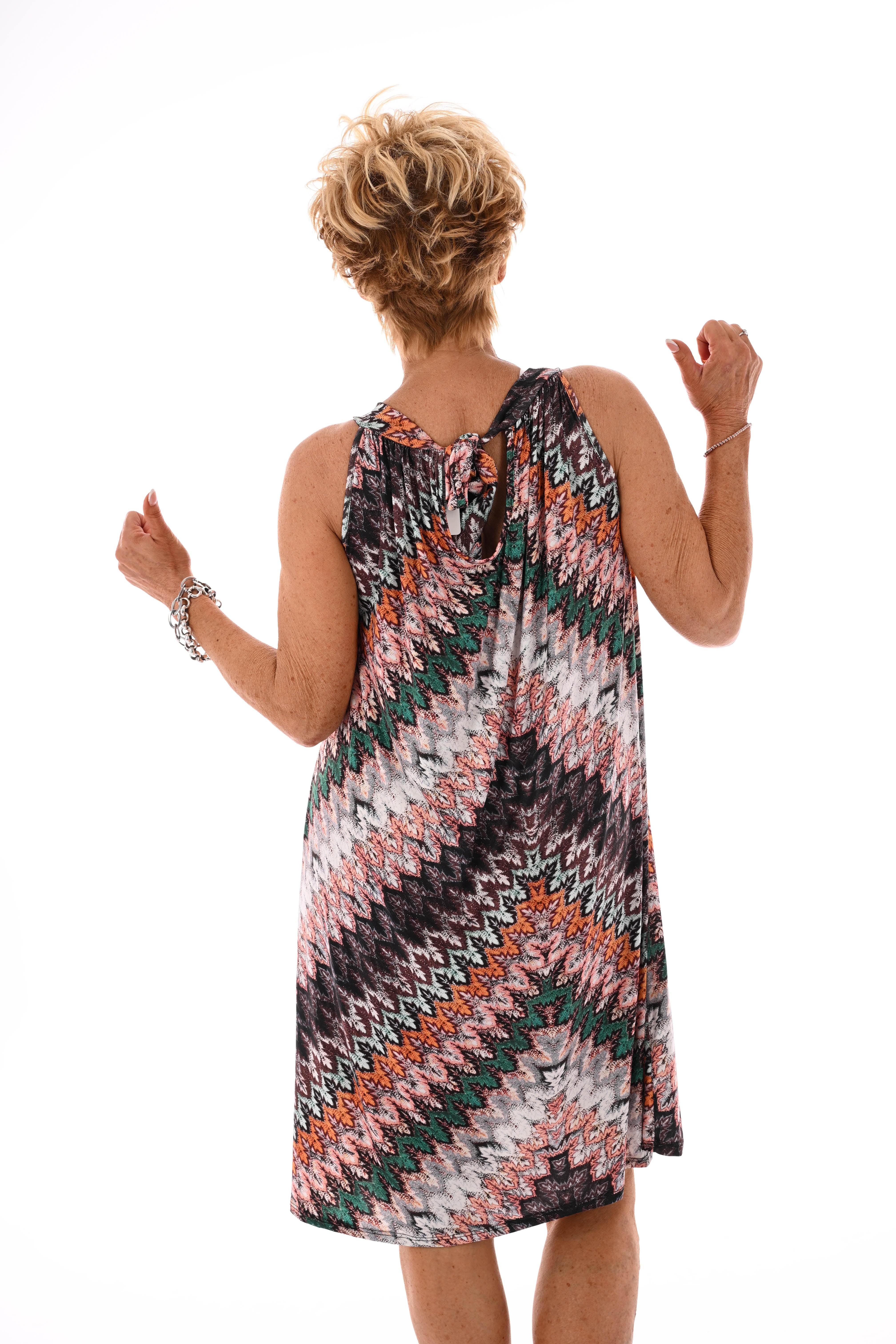 Halter jurk print bruin/groen