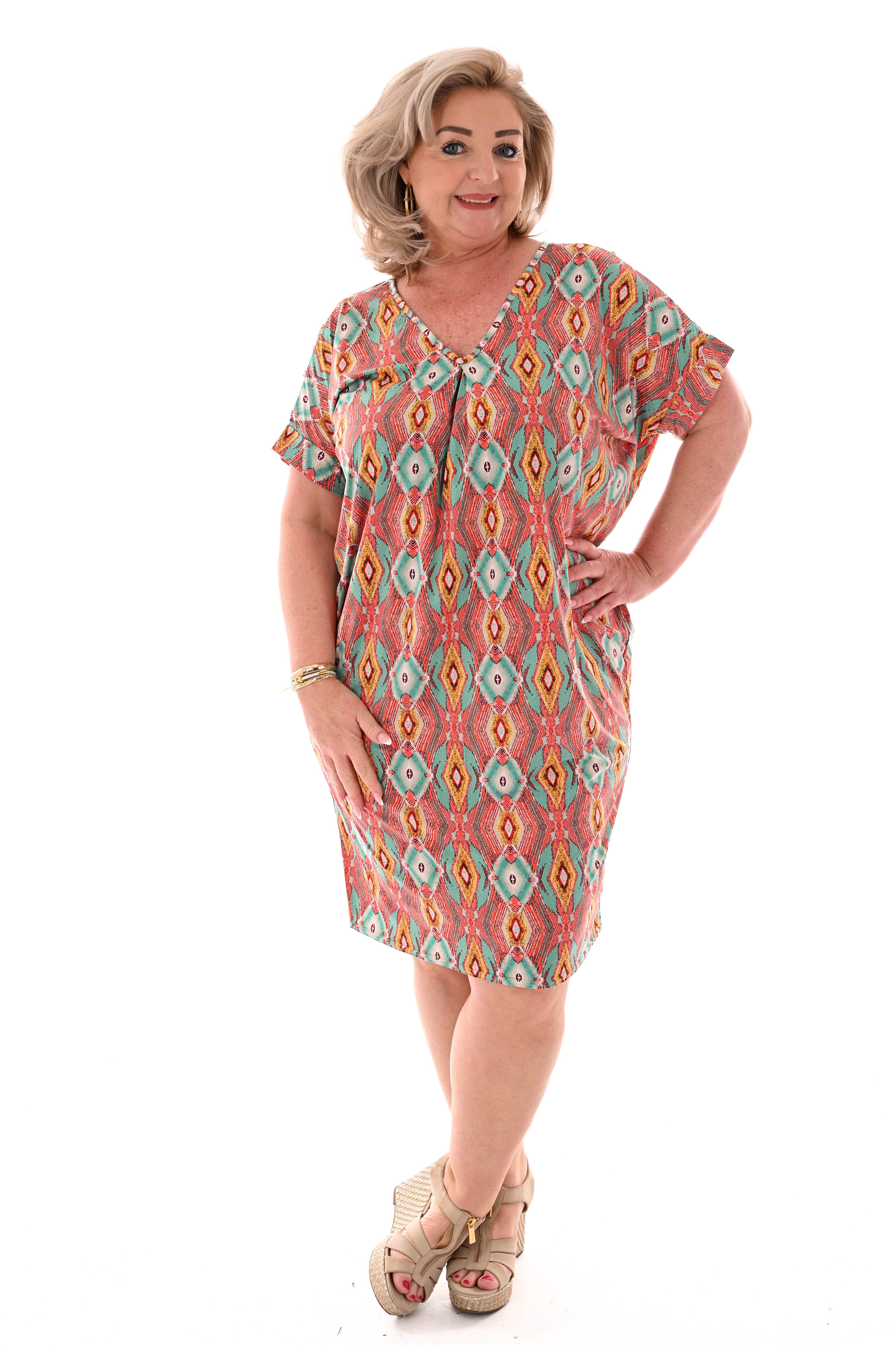 Tuniek v-rug print abstract oranje