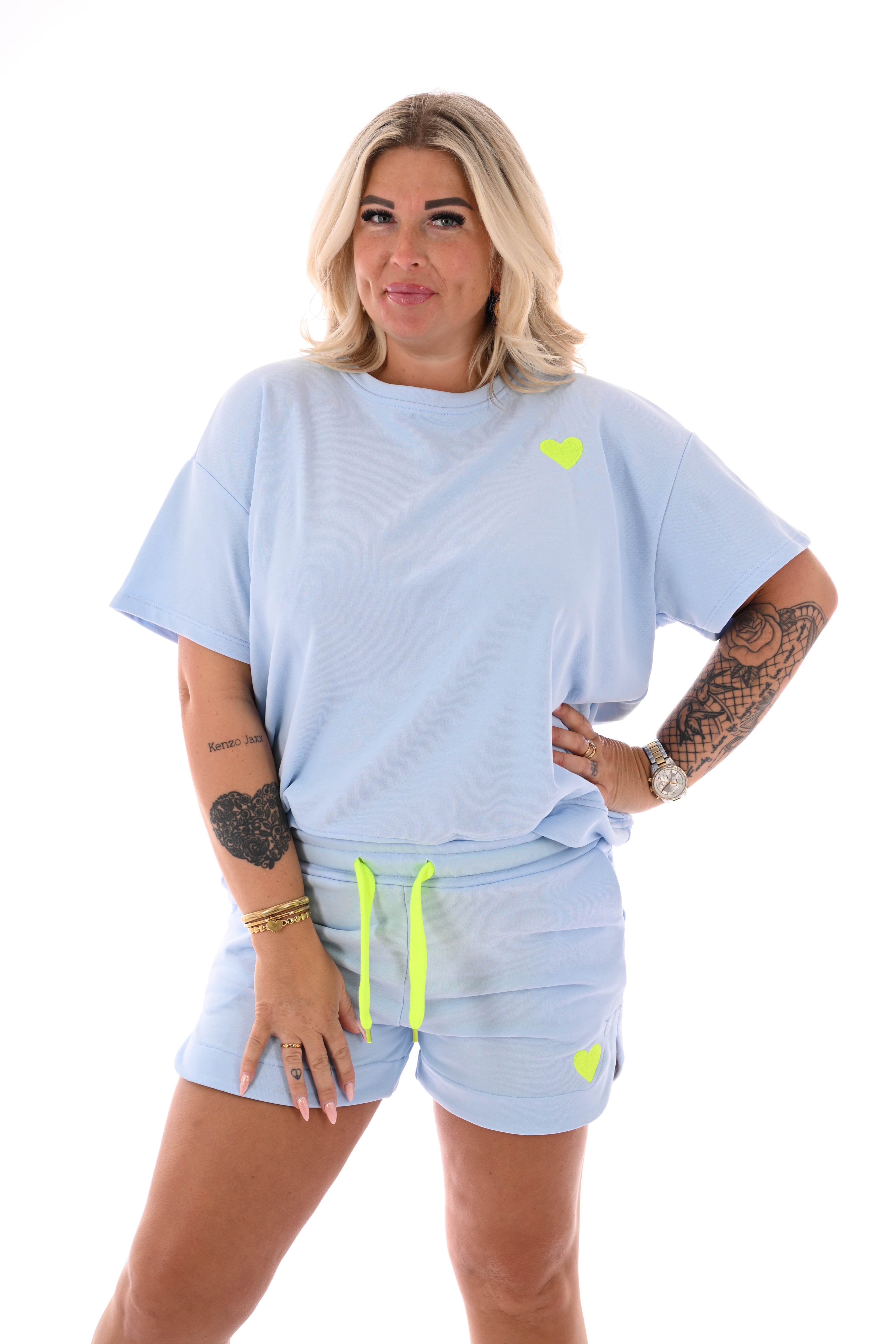 Twinset met hart uni lichtblauw