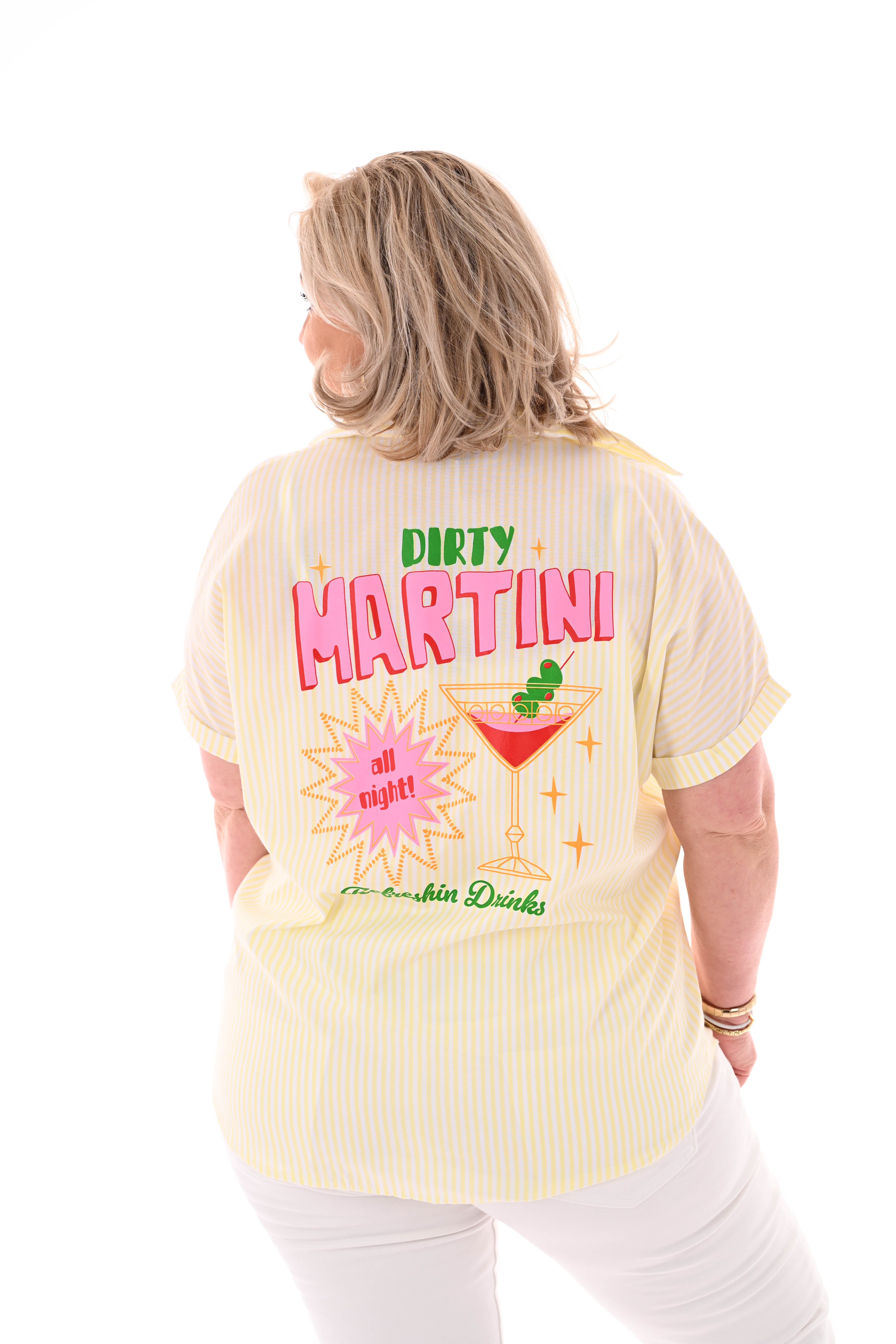 Blouse streepjes korte mouwen Martini lichtgeel