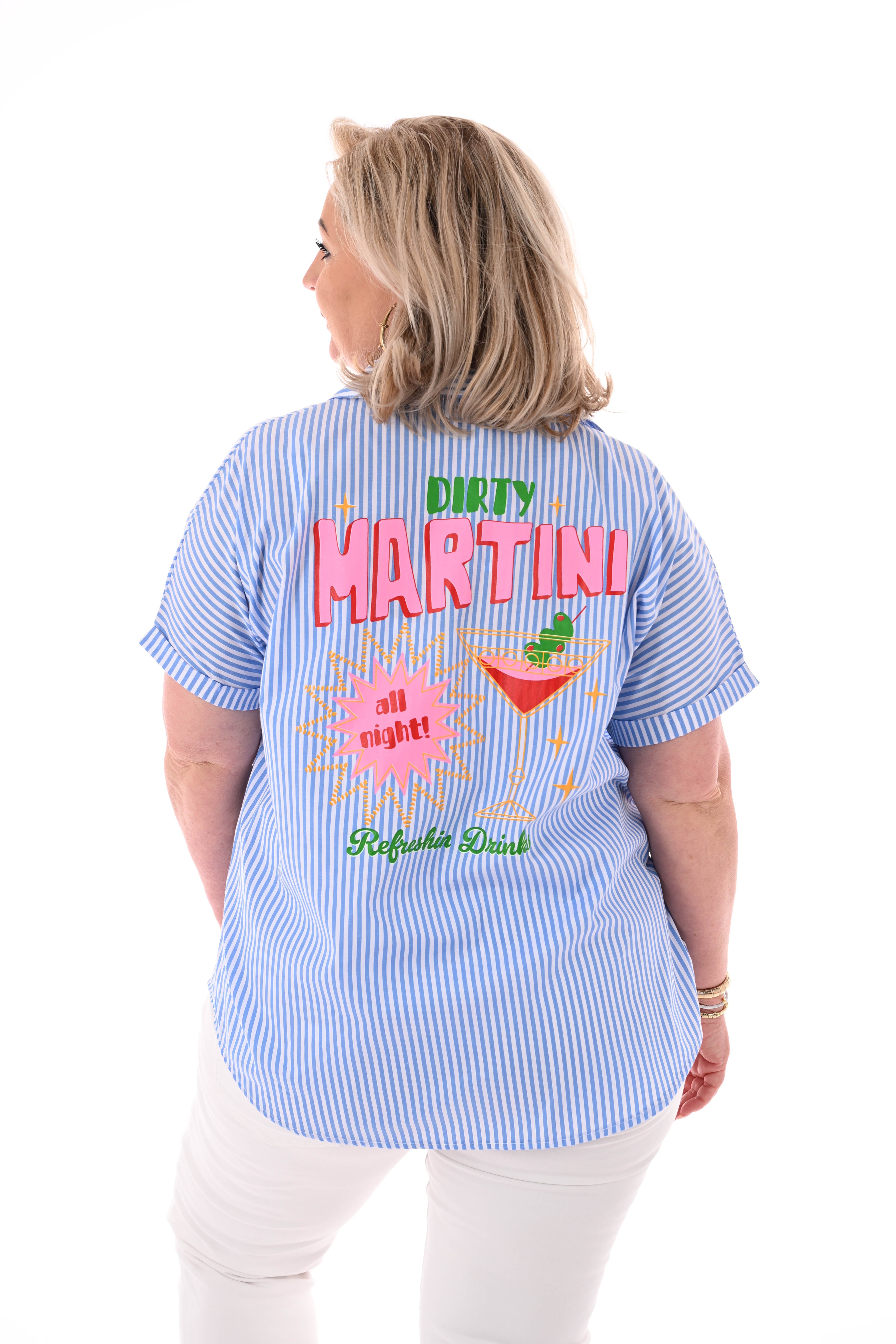Blouse streepjes korte mouwen Martini blauw