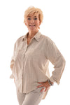 Katoenen blouse strepen lurex beige