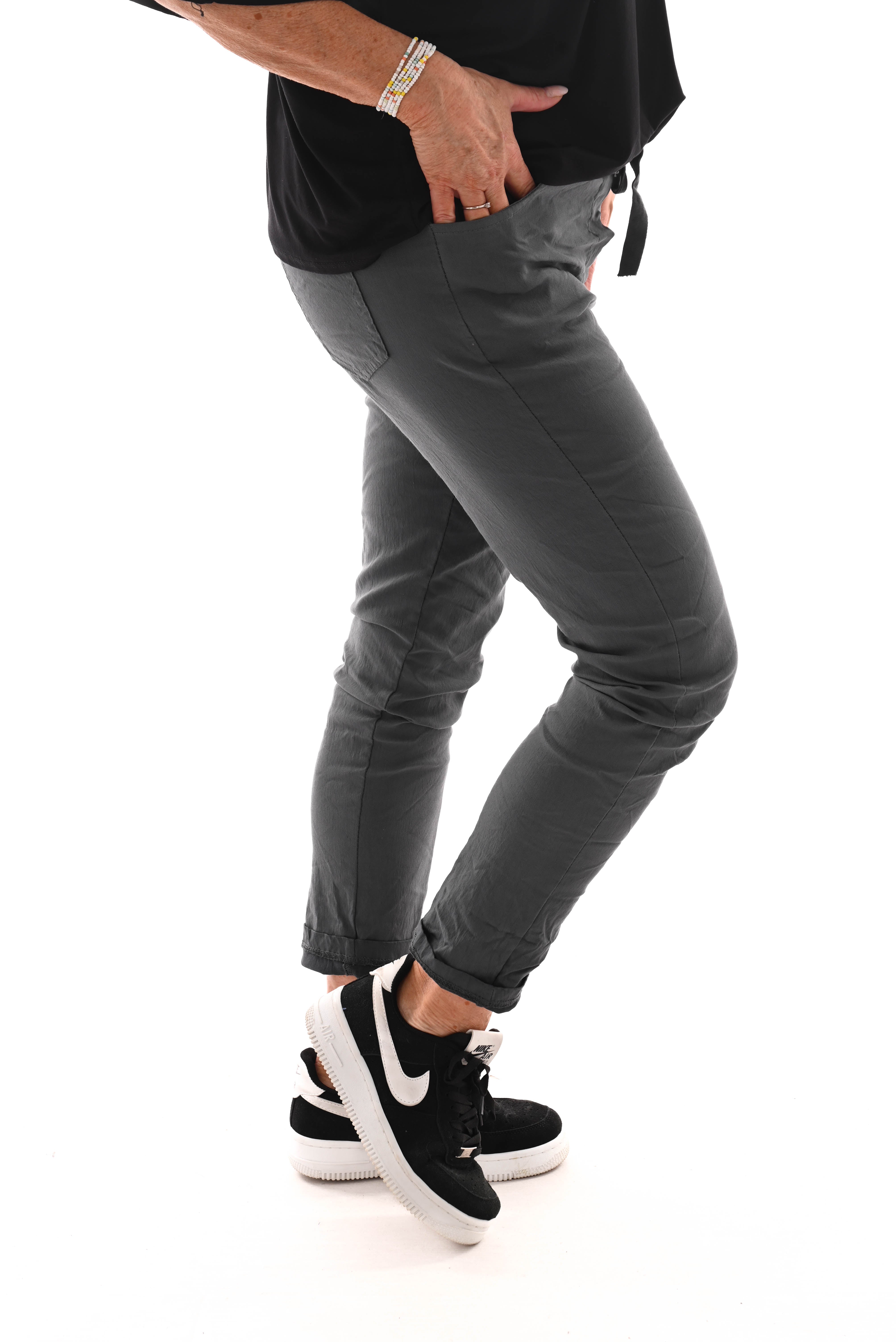Stretchbroek uni blauwgrijs