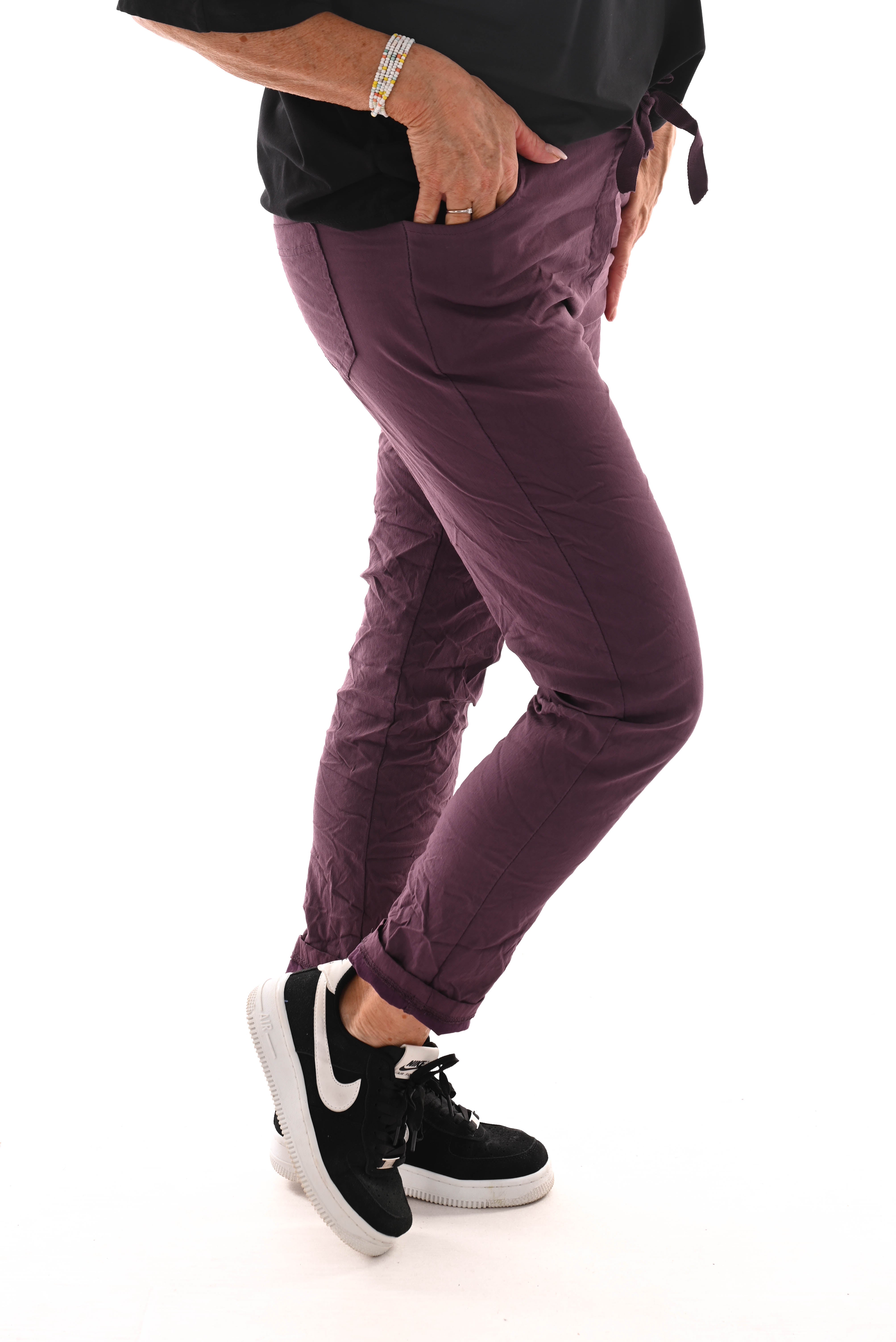 Stretchbroek uni aubergine